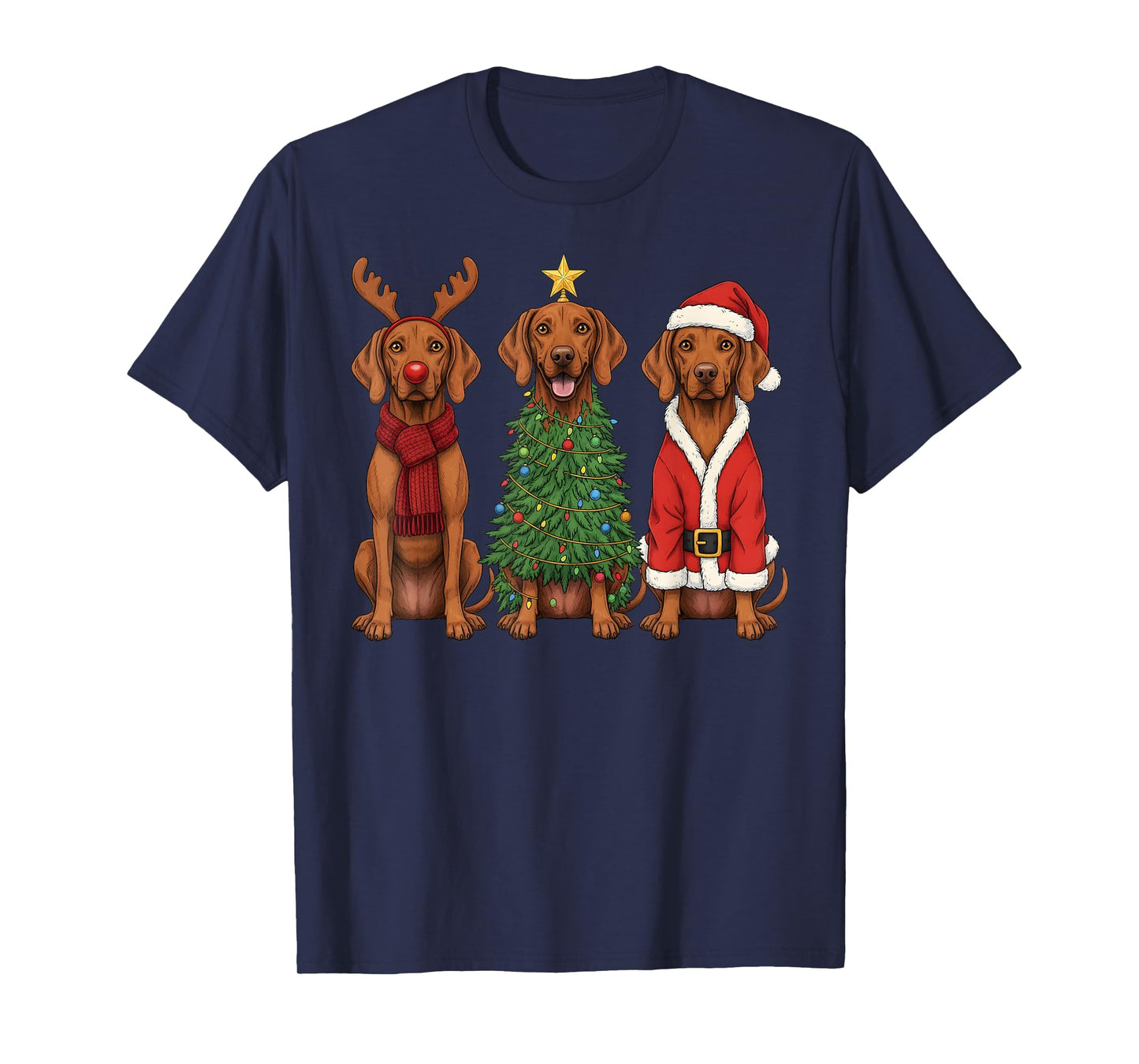 Retro Christmas Vizsla Santa Reindeer Dog Lover T-Shirt