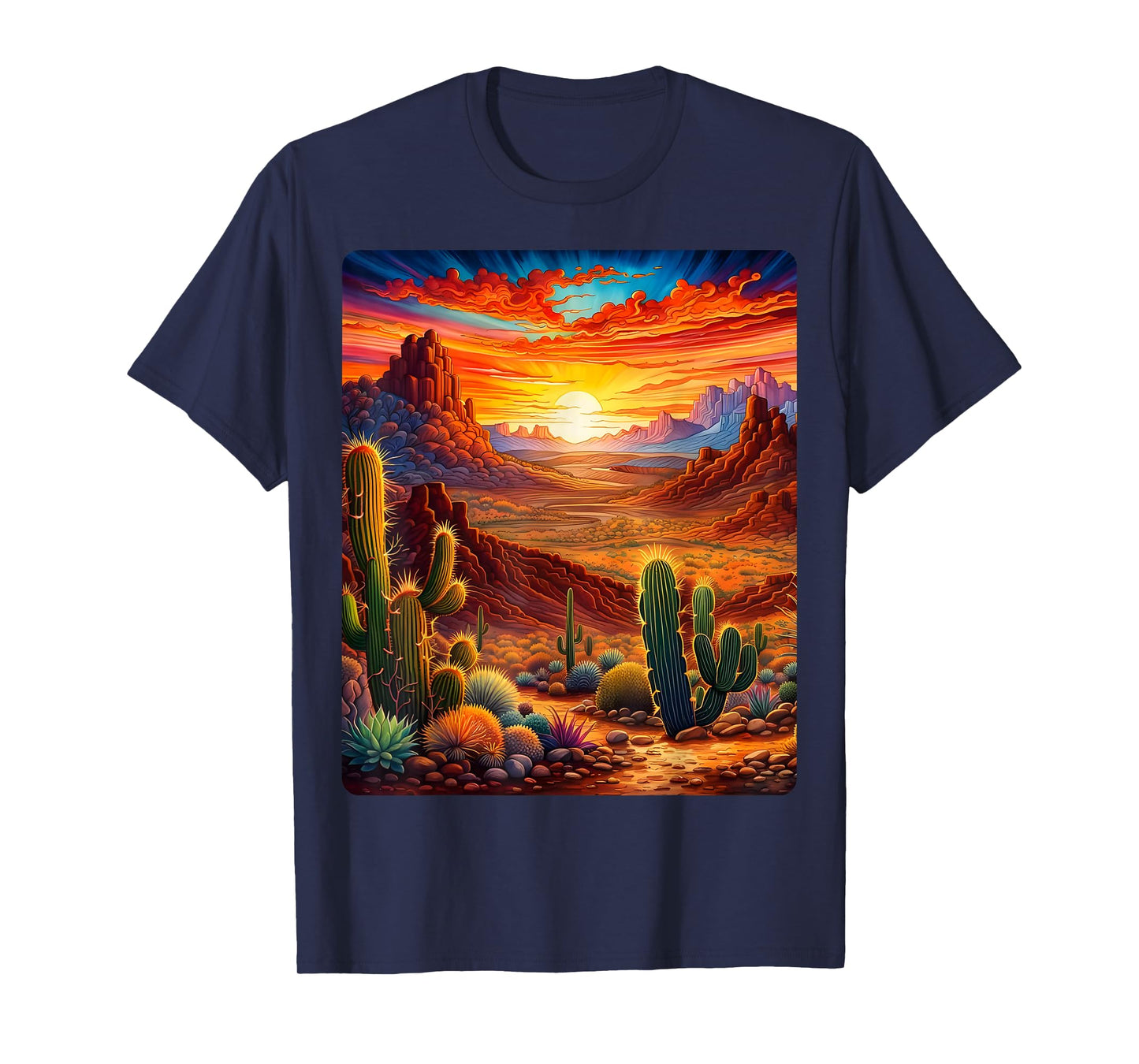Valley Desert Sunset Sunrise Cactus Mountains Nature Clouds T-Shirt