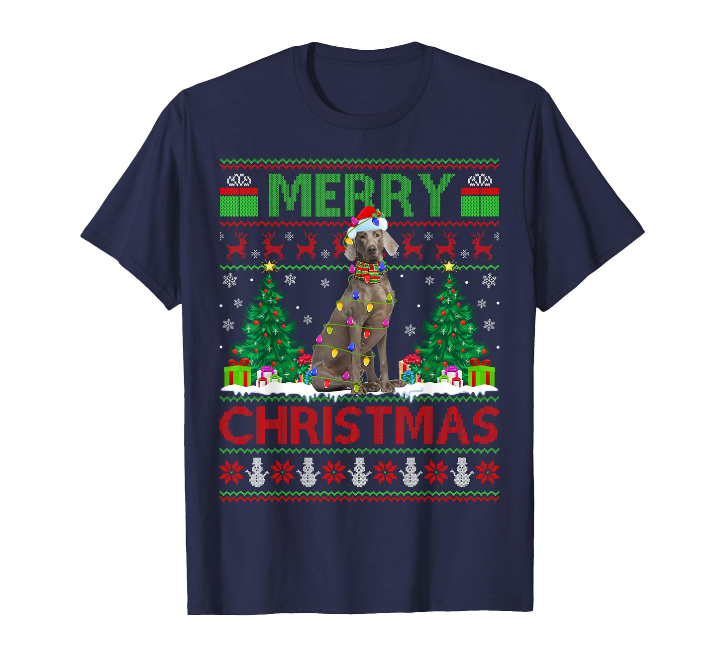 Weimaraner Dog Lover Xmas Lighting Ugly Weimaraner Christmas T-Shirt for Men Women Kids