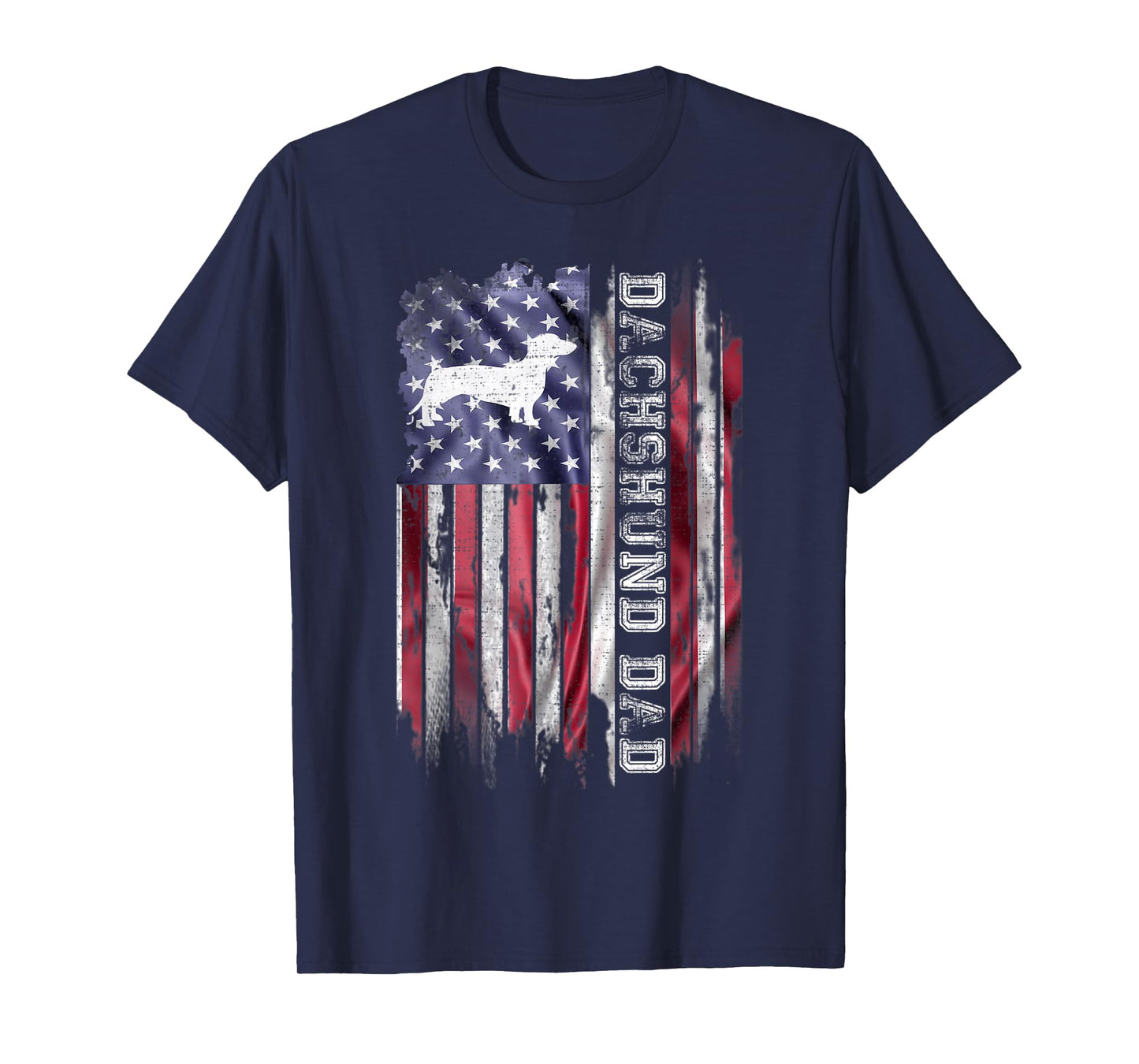 Vintage American Flag Proud Dachshund Dad Wiener Silhouette T-Shirt