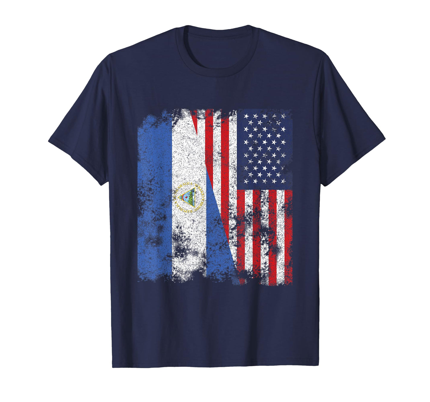 Nicaragua USA Flag Distressed - Half American T-Shirt