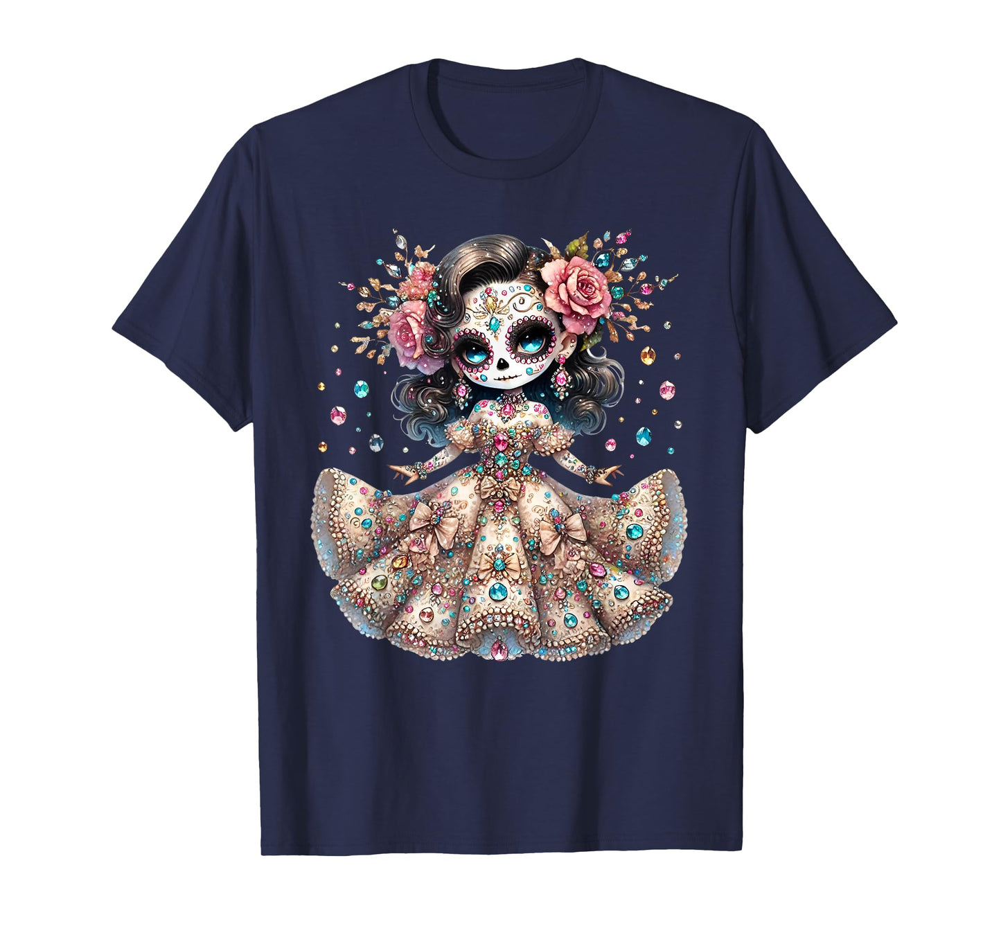 Rose Flower Woman Day Of The Dead Dia De Los Muertos Catrina T-Shirt