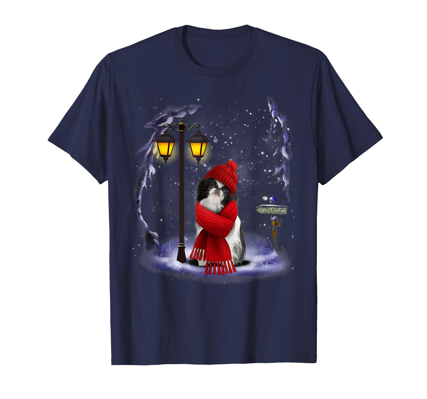 Japanese Chin Santa Snow Christmas Light Winter Pajama T-Shirt