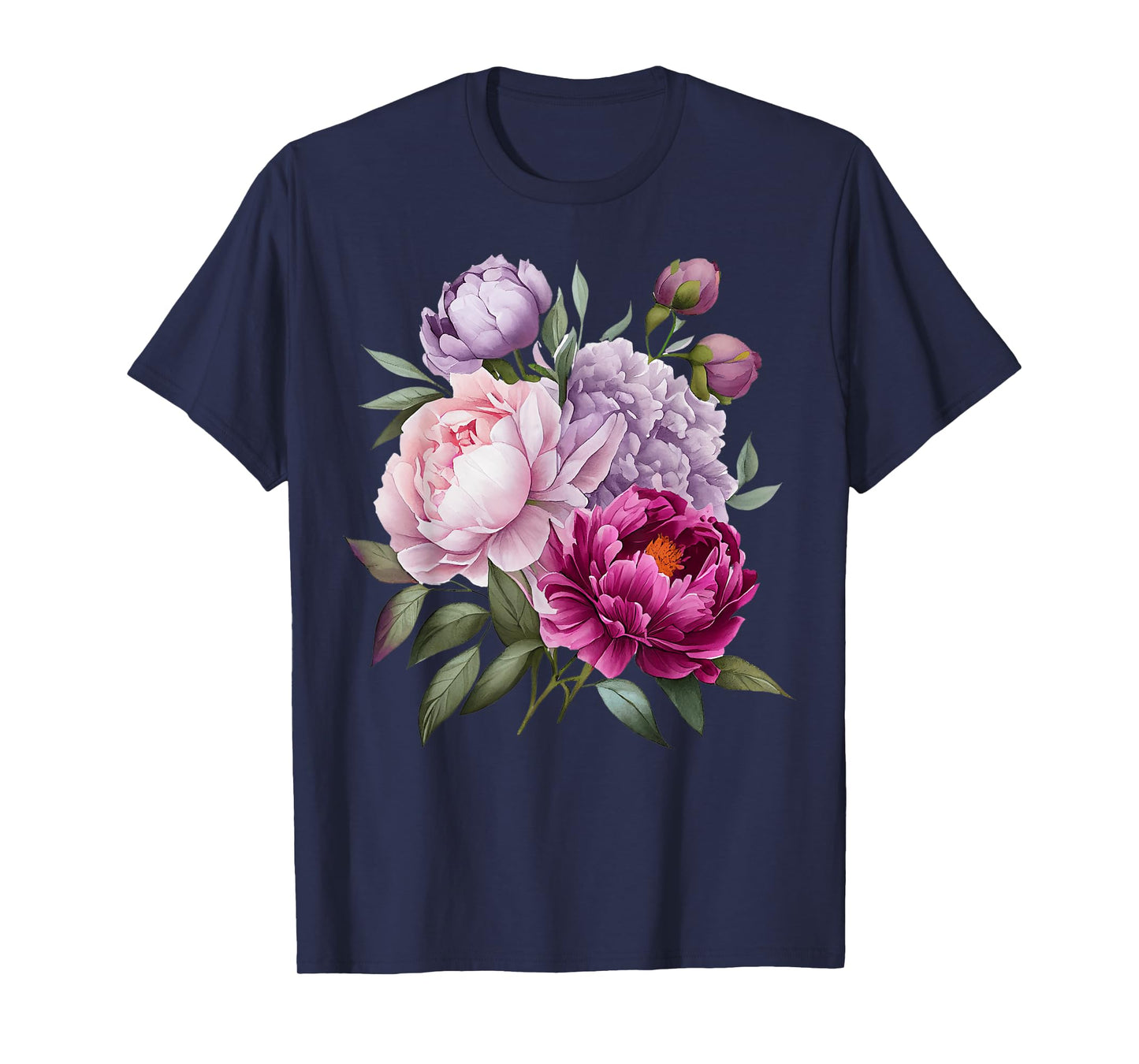 Peony Flowers Watercolor Lavender Purple Peonies Pink Peony T-Shirt