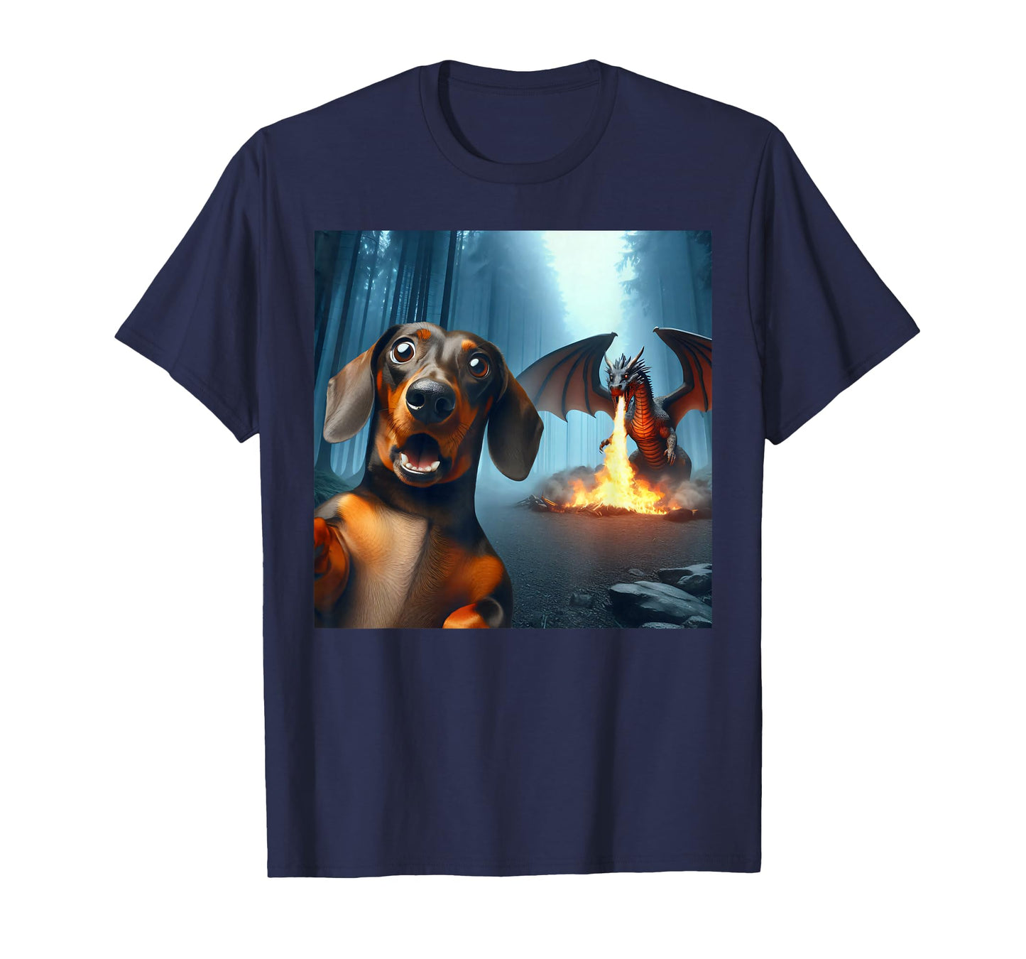 Dachshund Selfie with dragon surprised Dachshund dragon T-Shirt