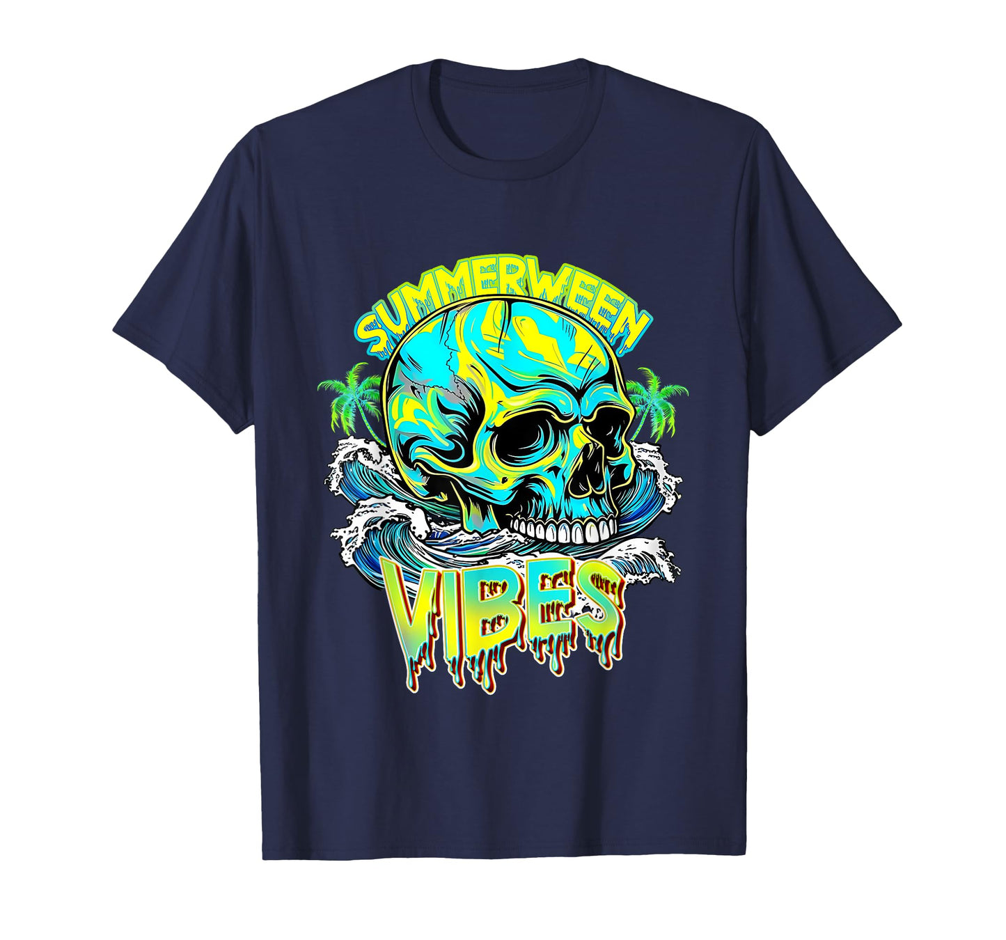 Summerween Vibes Skull Horror Beach Hello Summer Beach T-Shirt