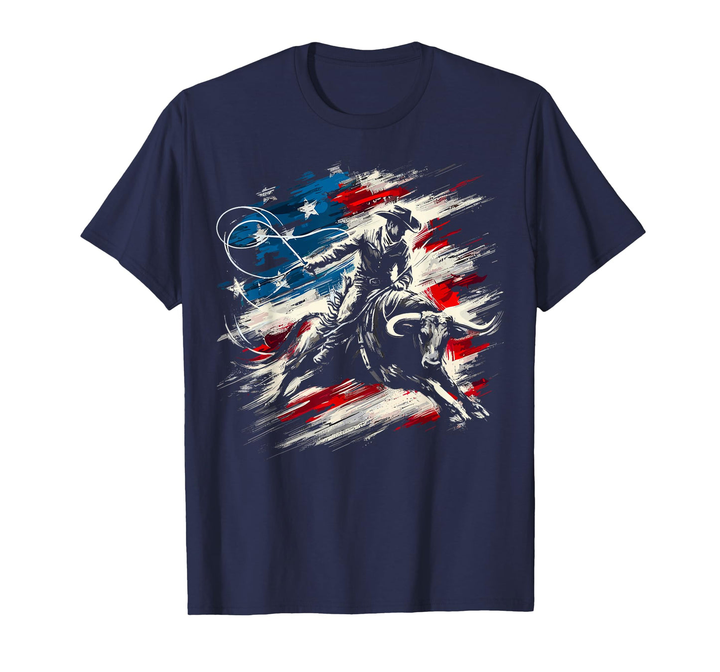 Rodeo Cowboy Bull Riding American Flag Western T-Shirt