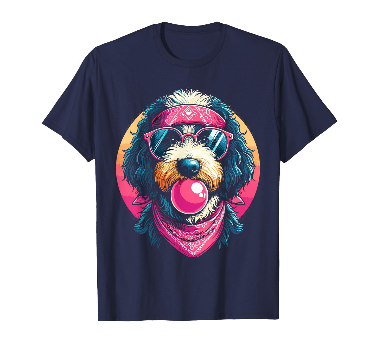 Funny Bernedoodle Dog Lover Bandana Glasses Bubble Gum Art T-Shirt