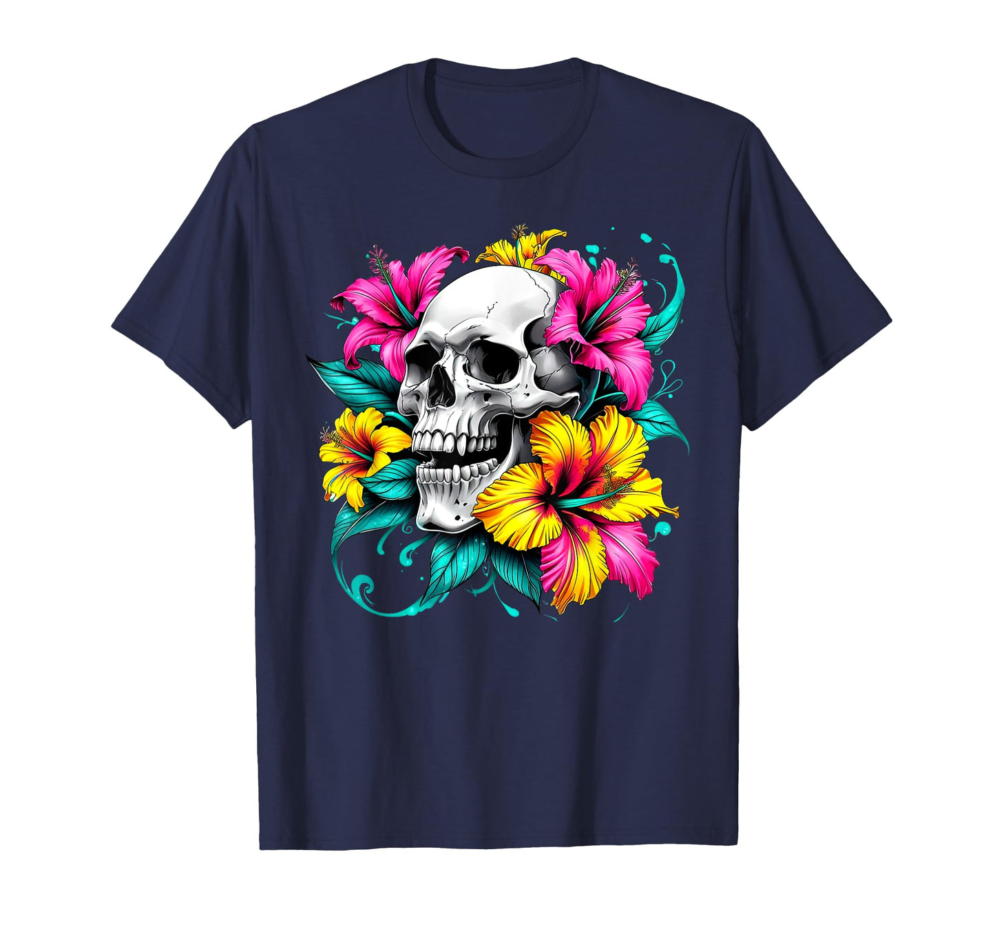 Skull Hibiscus Flower Mycologist Gothic Goth Flower Women T-Shirt