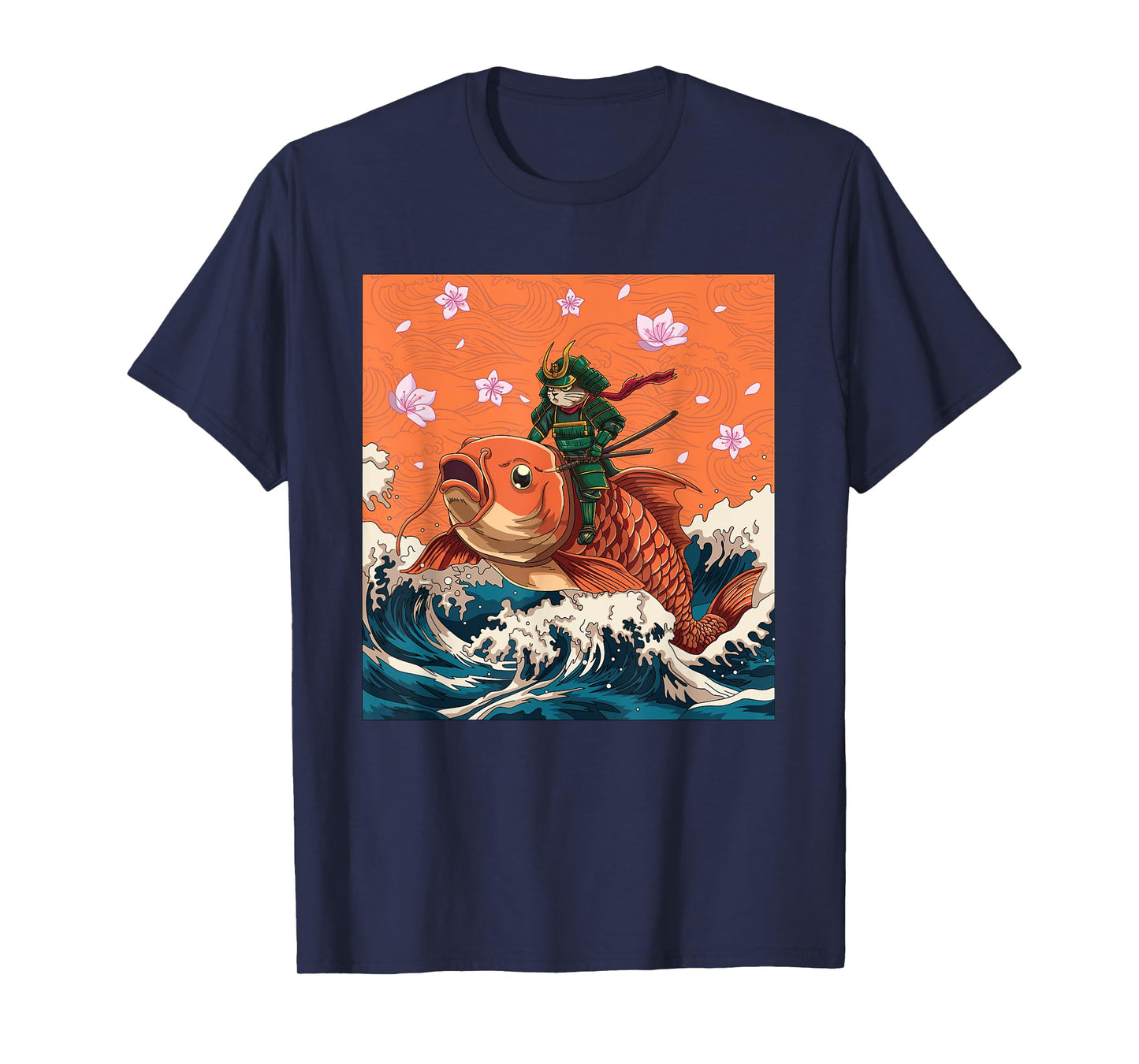 Vintage Japanese Samurai Neko Cat & Koi Fish | Ukiyo-e Style Men Women T-Shirt