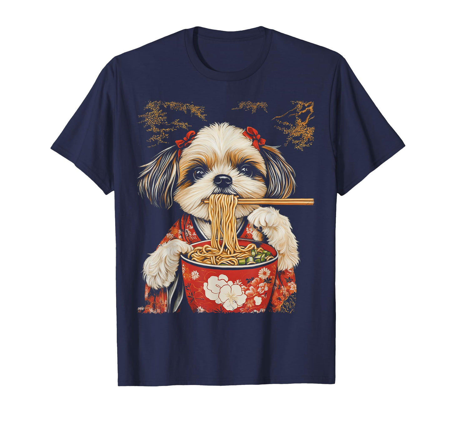 Japanese Art Shih Tzu Dog Eating Ramen T-Shirt
