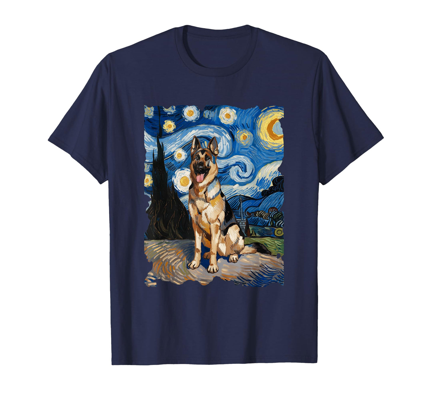 German Shepherd Starry Night - Funny Van Gogh Painting Dog T-Shirt