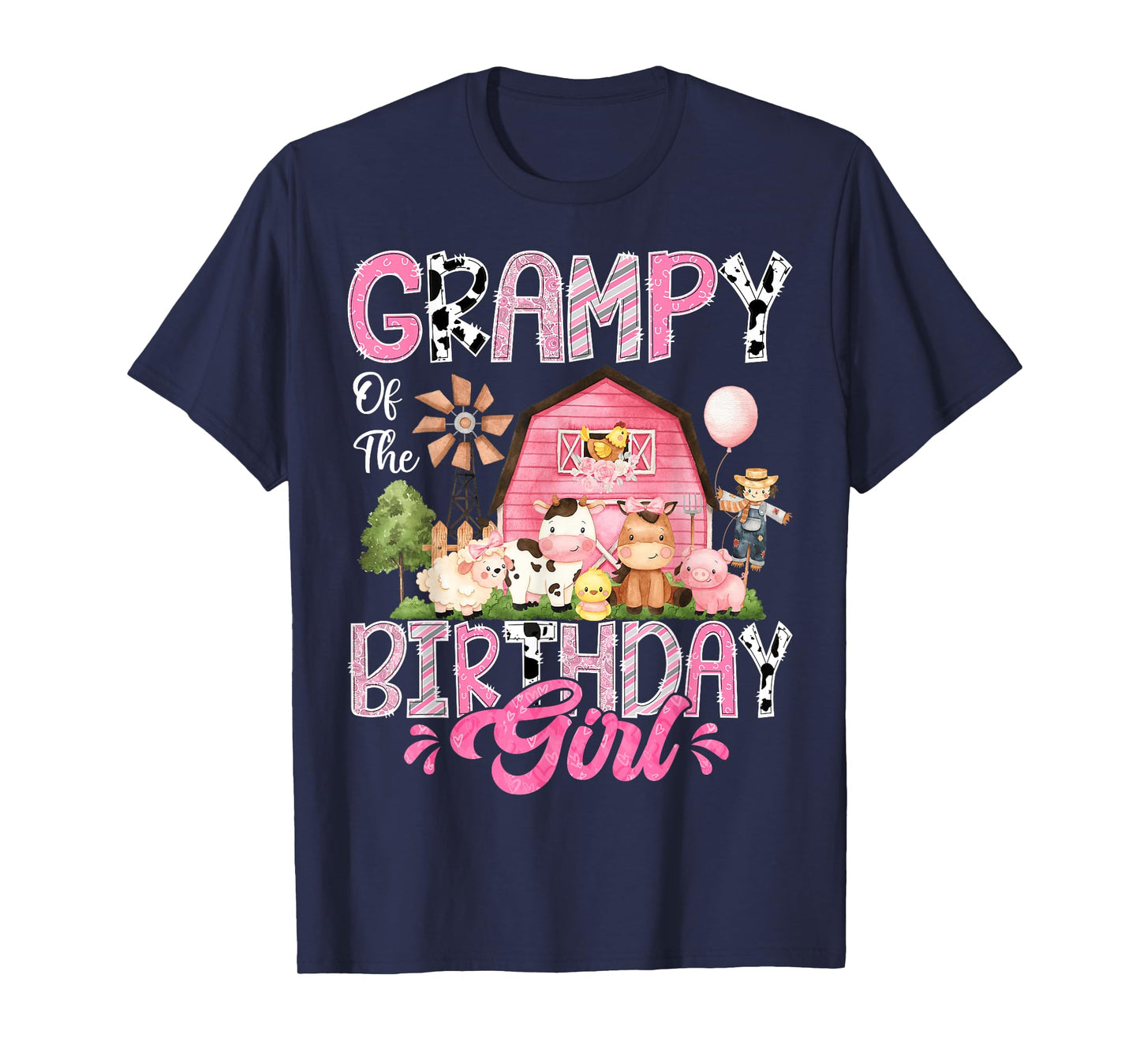 Grampy Of The Birthday Girl Pink Farm Cow First Birthday T-Shirt