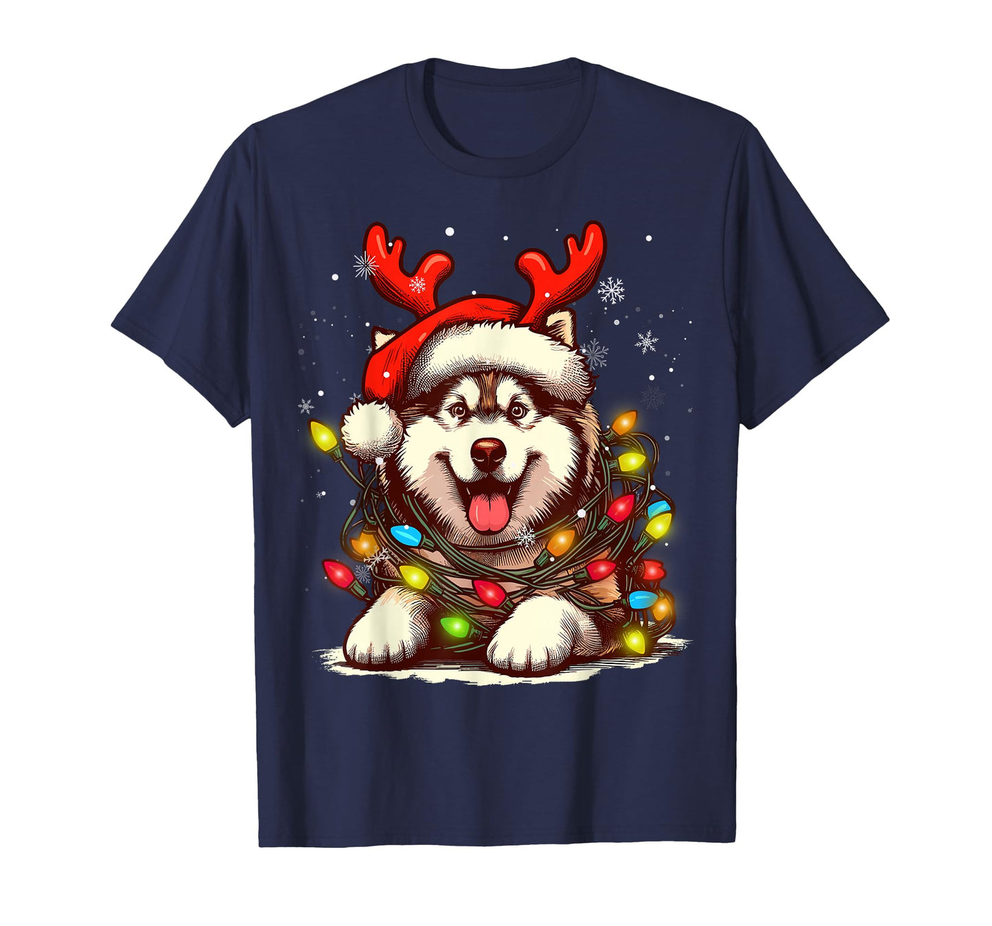 Siberian Husky Christmas Tree Lights Dog Santa Women Men Kid T-Shirt