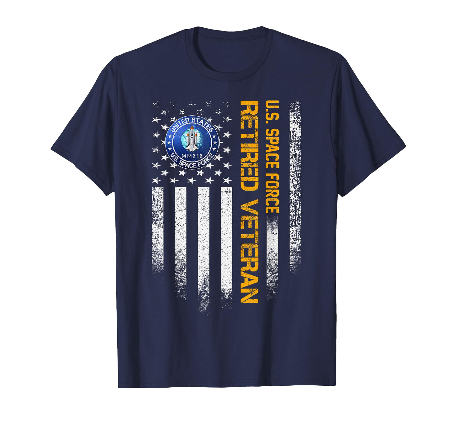 Vintage American Flag US Space Force Proud Retired Veteran T-Shirt