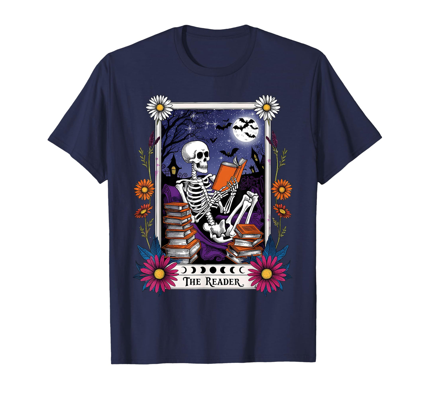 Book Lover Tarot Card The Reader Mystic Funny Skeleton T-Shirt