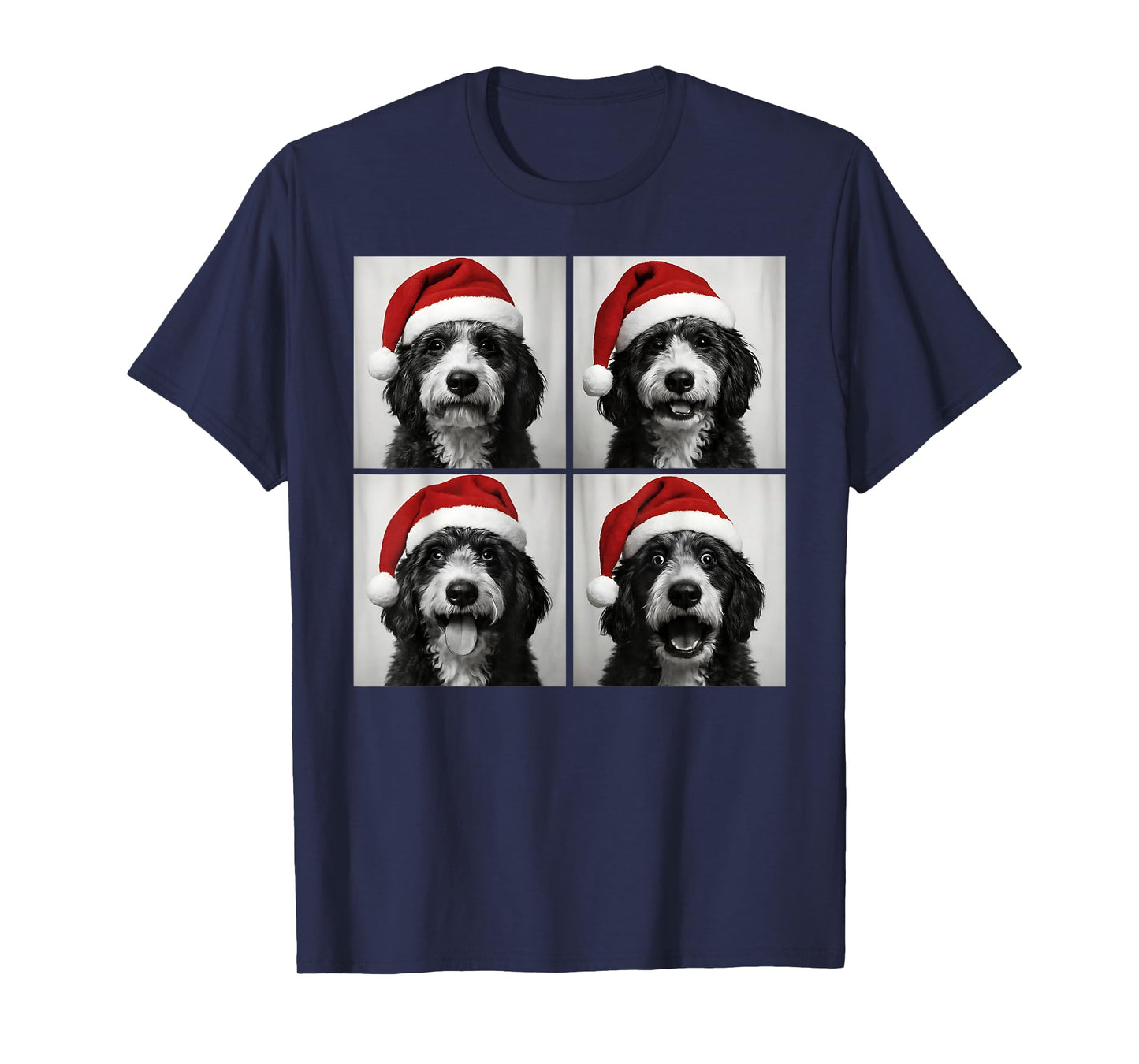 Funny Christmas Bernedoodle Santa Doodle Dog Photo Booth T-Shirt