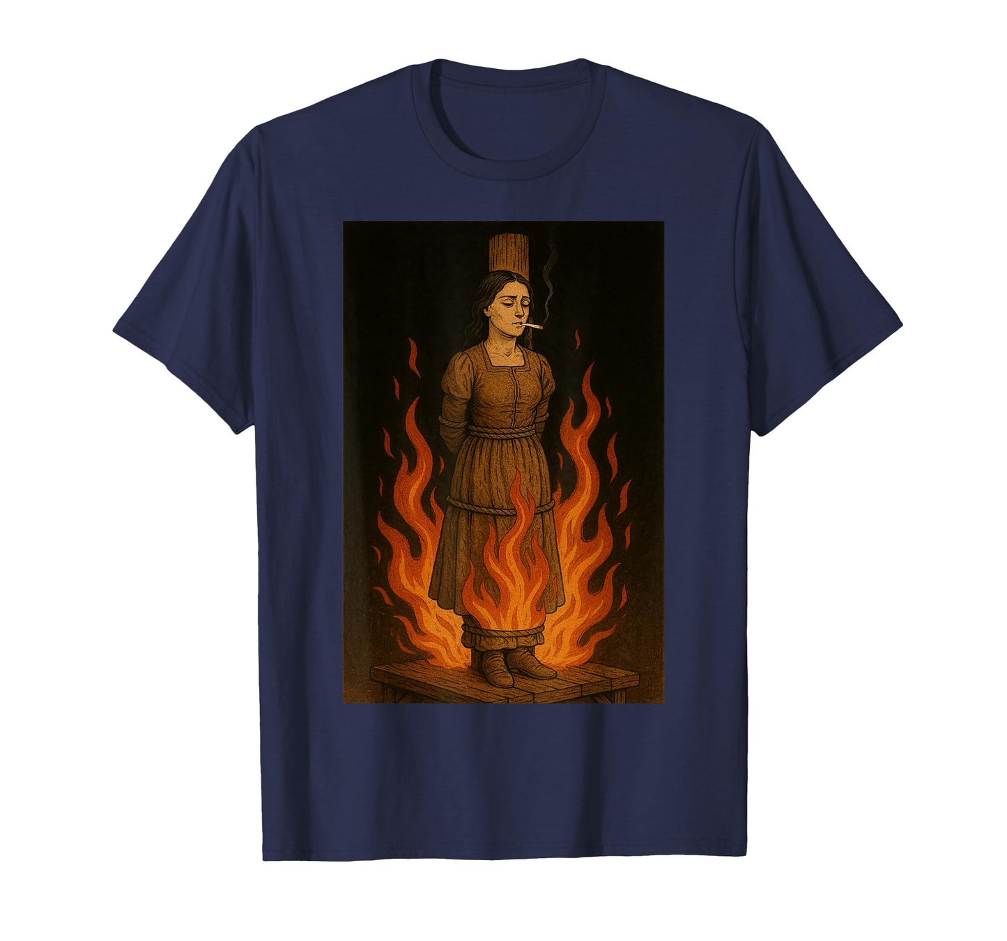 Witch Lighting Cigarette With Flames Occult Unholy Funny T-Shirt