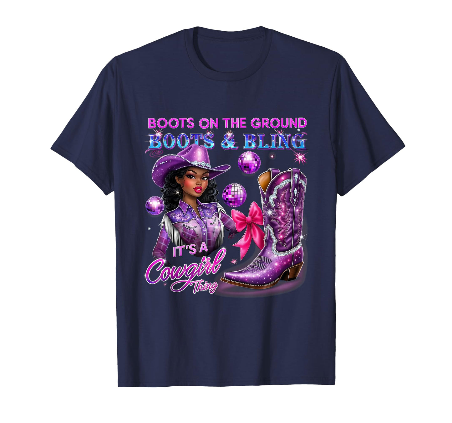 Western Boots Bling Black Melanin Trendy Cowgirl Thing T-Shirt