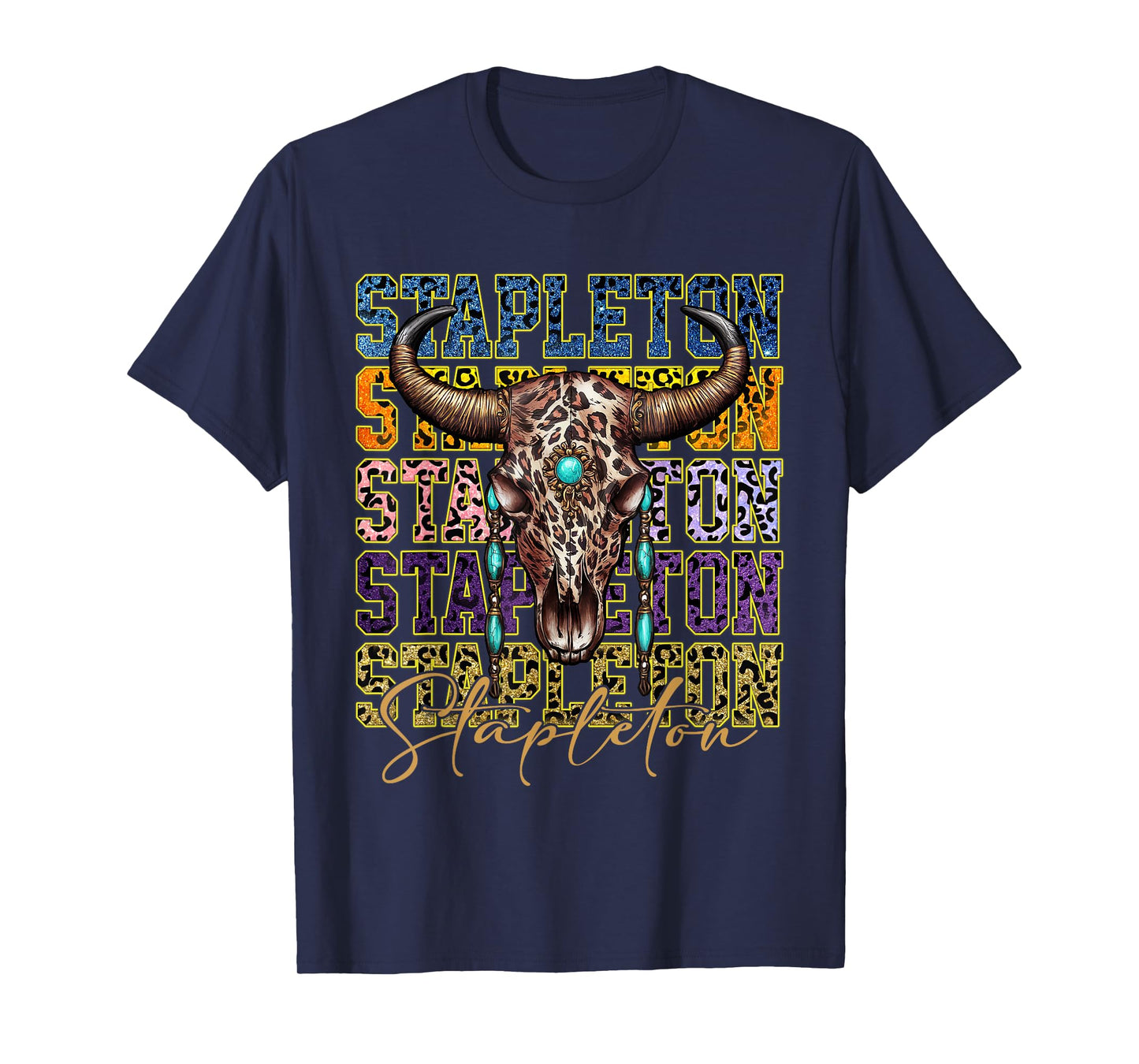 Classic Stapleton Name Bull Skull Country Western Cowboy T-Shirt