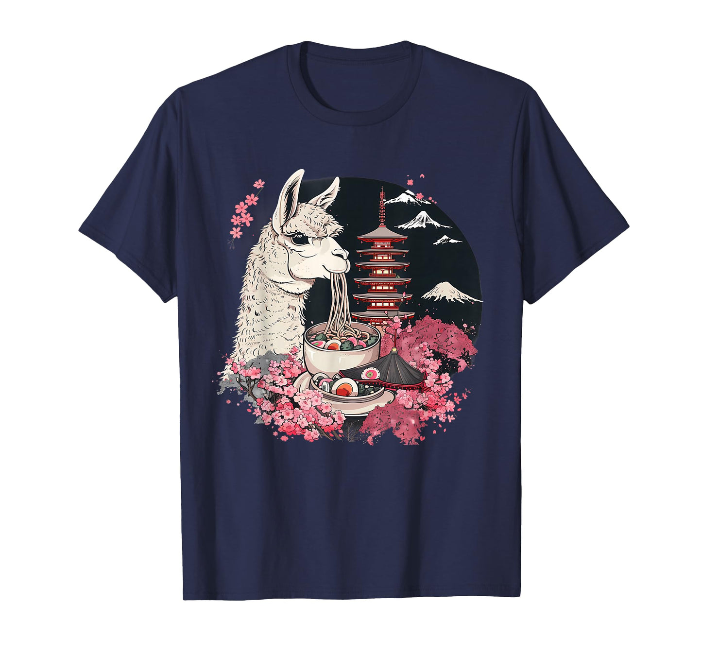 Llama Ramen Mount Fuji Sakura Pagoda Llamen Ramen Noodles T-Shirt