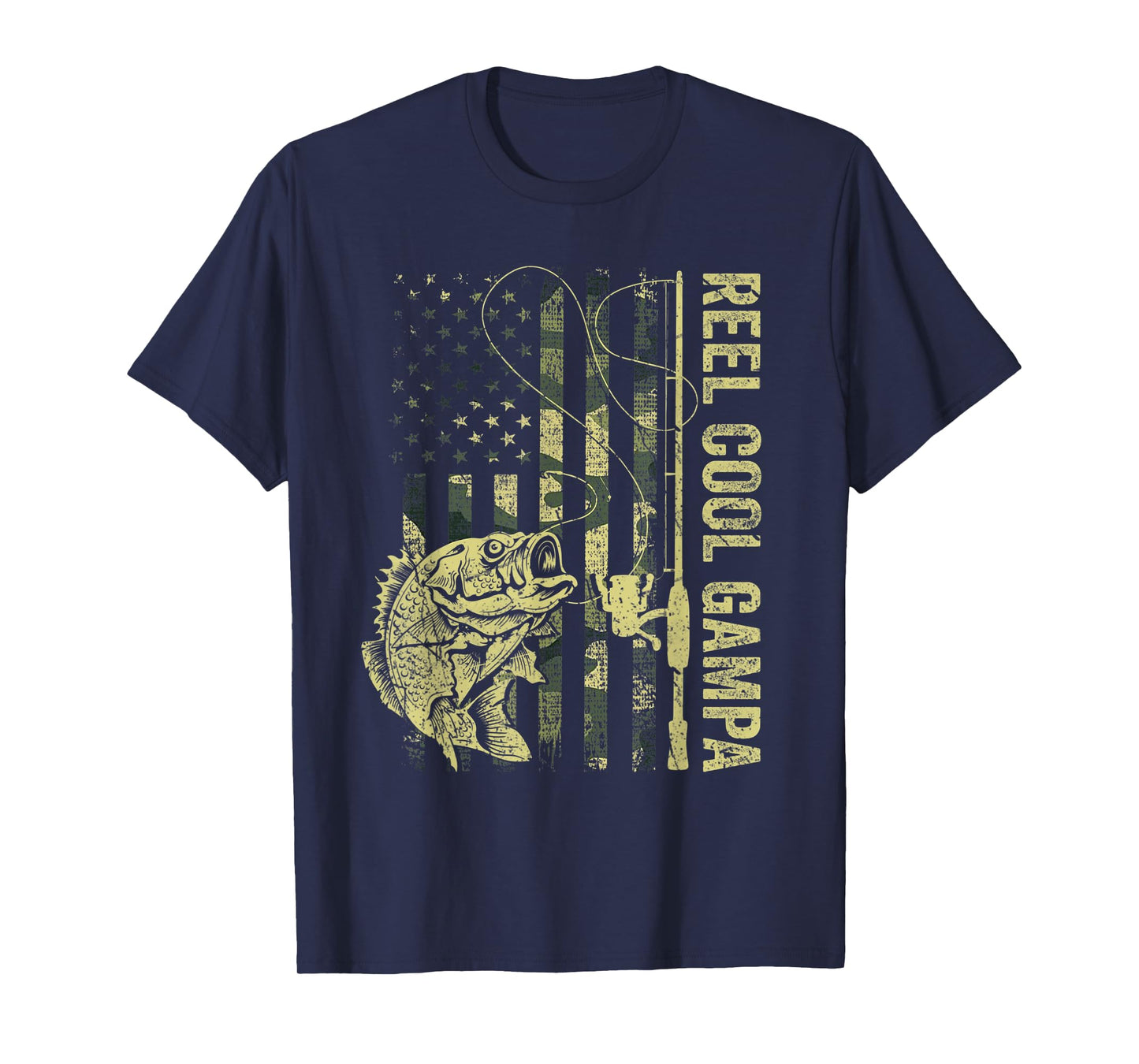 Reel Cool Gampa Camouflage American Flag Fathers Day Men T-Shirt