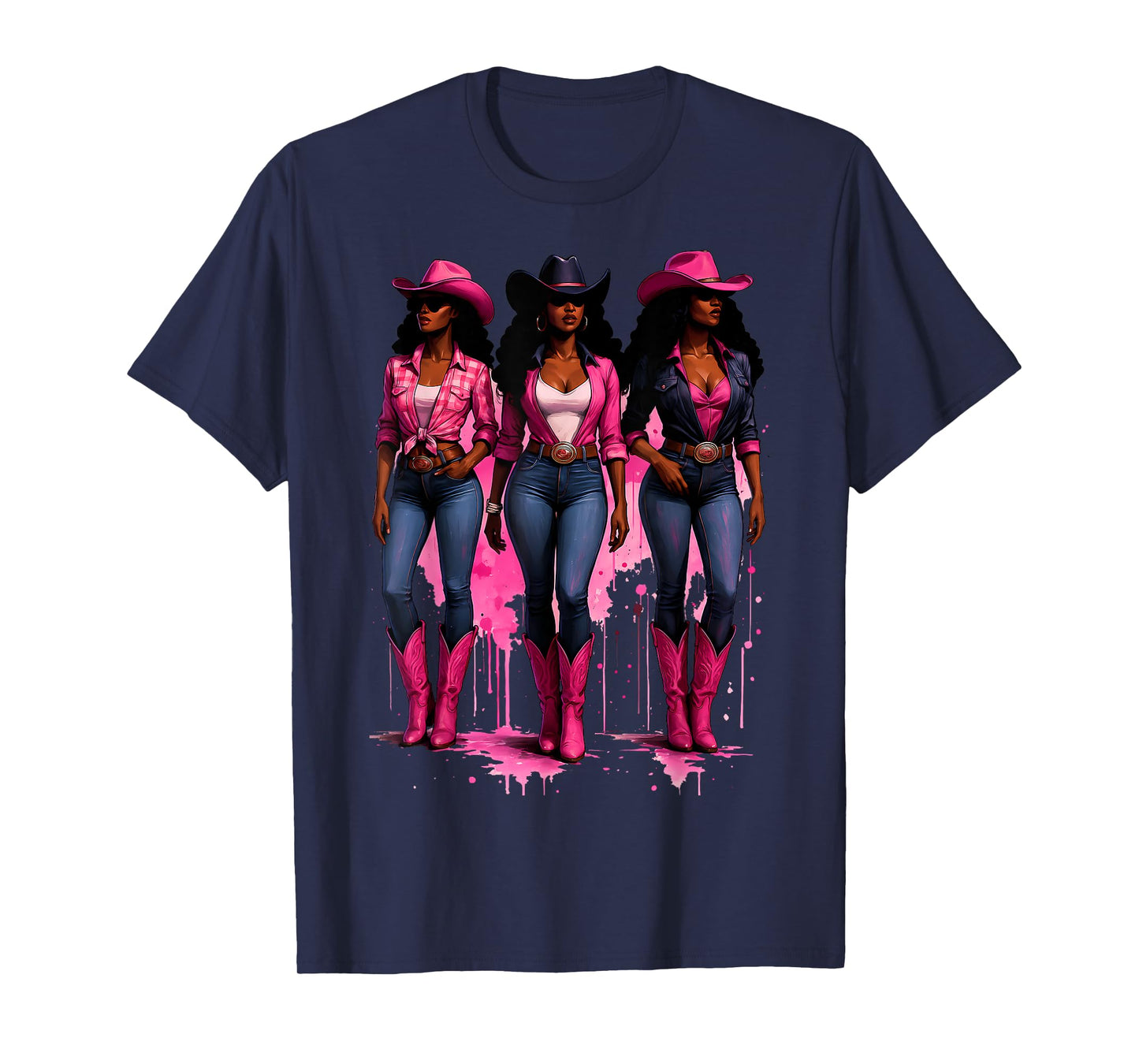 Pink Cowgirl Shirt Black Western Women Rodeo Boots Graphic T-Shirt