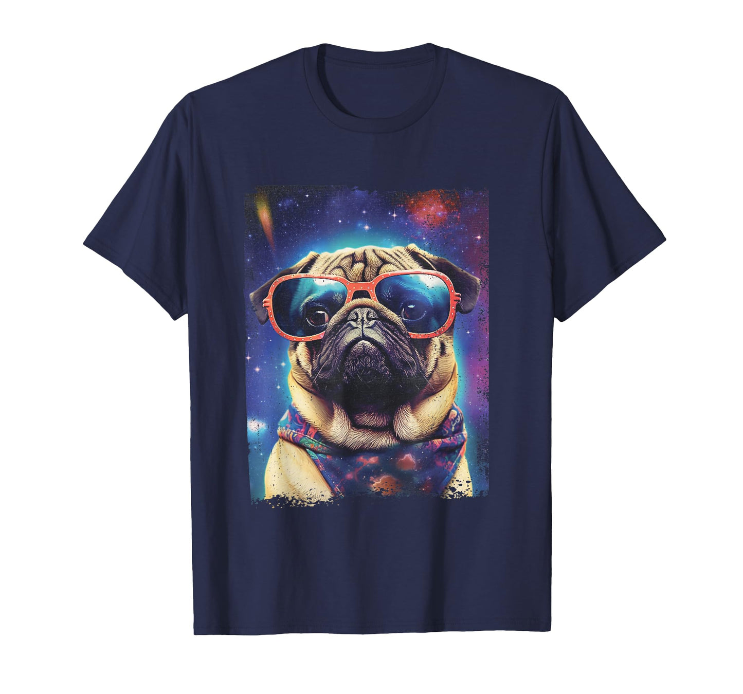 Pug in Space Funny Colorful Dog Graphic T-Shirt