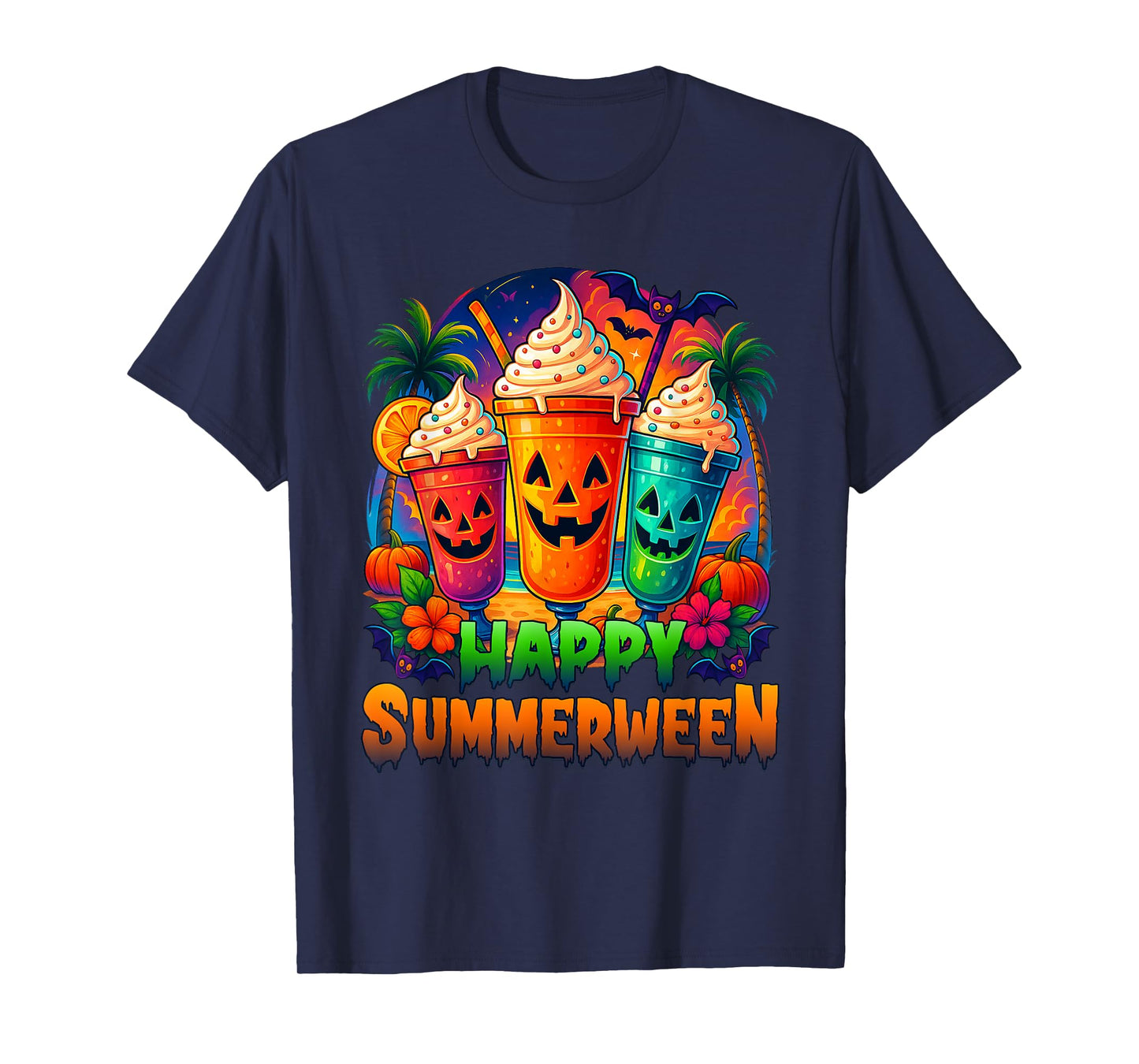 Jack-O-Lantern Summerween Vibes Skeleton Summer Watermelon T-Shirt