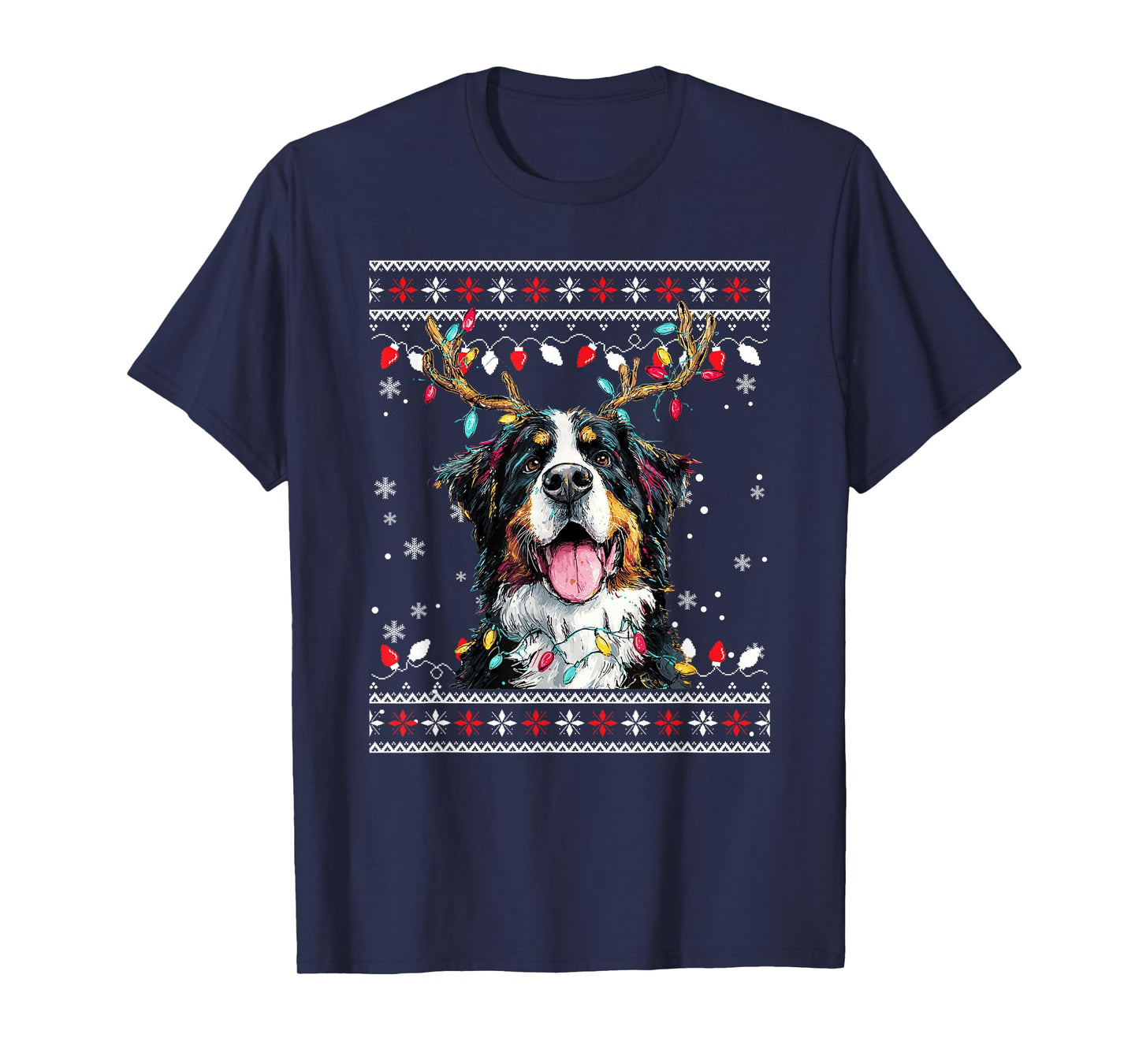 Cute Bernese Mountain Dog Christmas Reindeer Santa Hat T-Shirt