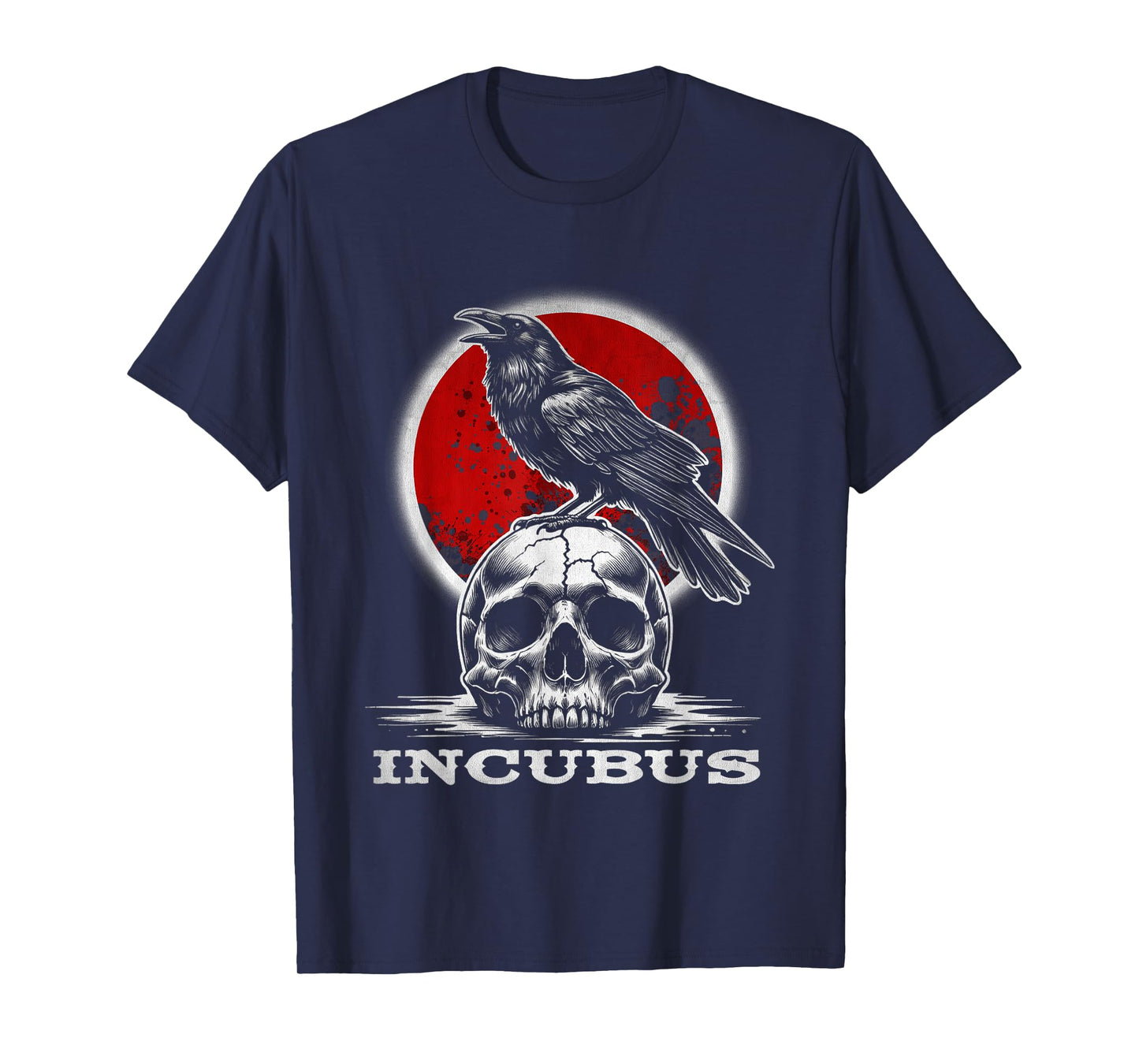 Incubus Skull with Moon and Crow Gothic Halloween Art T-Shirt