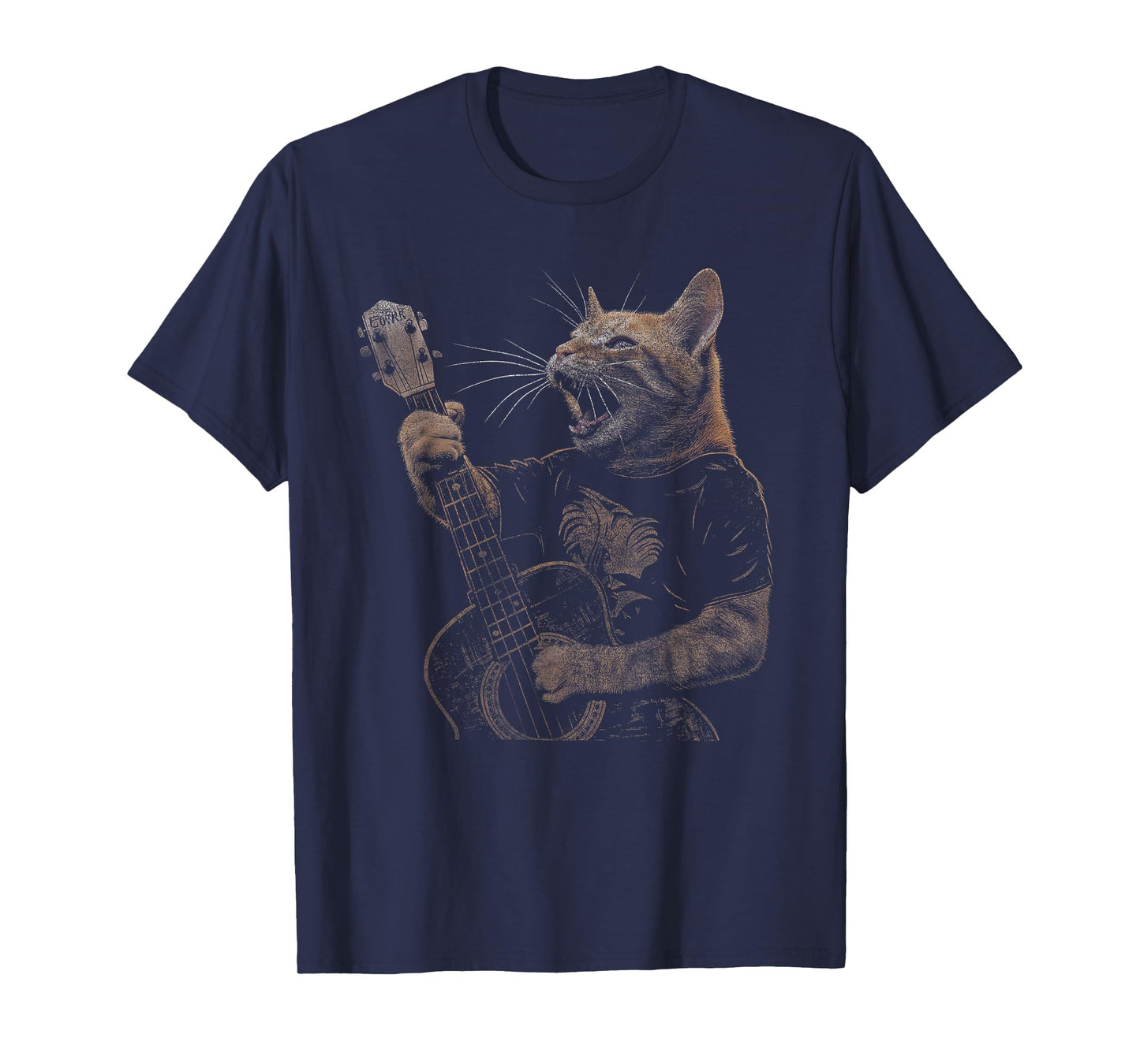 Funny Cat Guitar - Rock and Roll Music Band Concert Vintage T-Shirt for Men Women Kids