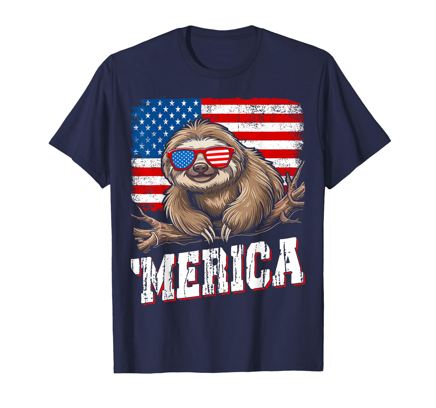 Merica USA Flag Sloth Lover 4th of July American Patriotic T-Shirt