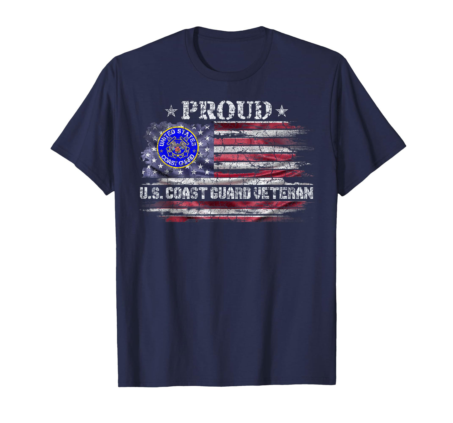 Vintage USA American Flag Proud US Coast Guard Veteran Funny T-Shirt
