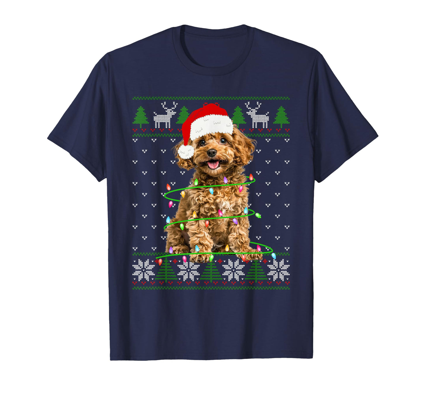 Poodle Dog Christmas Tree Lights Puppy Dog Lover T-Shirt