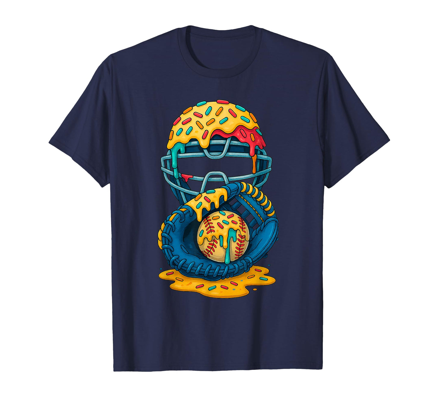 Baseball Catcher Mask Drip Icecream Sprinkles Baseball Glove T-Shirt