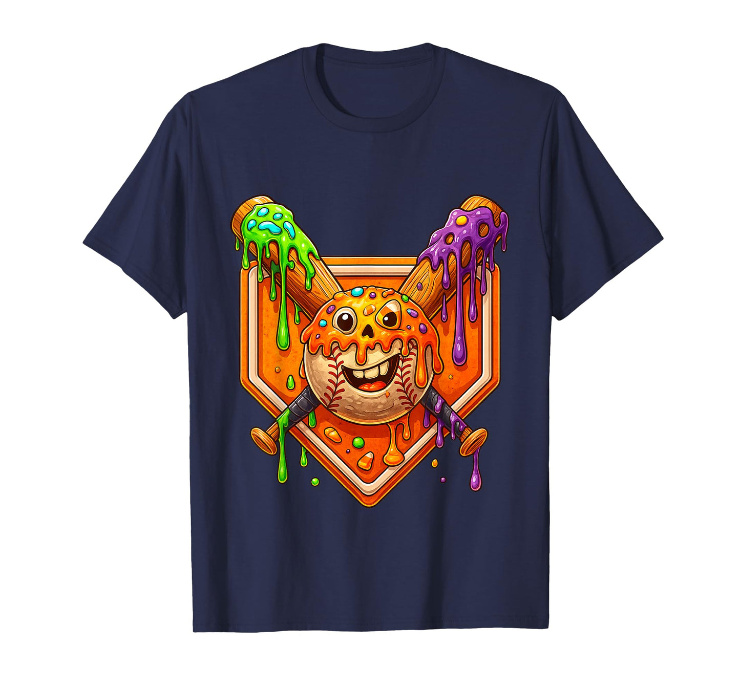 Halloween Baseball Drip Ice Cream for Boys Spooky Candies T-Shirt