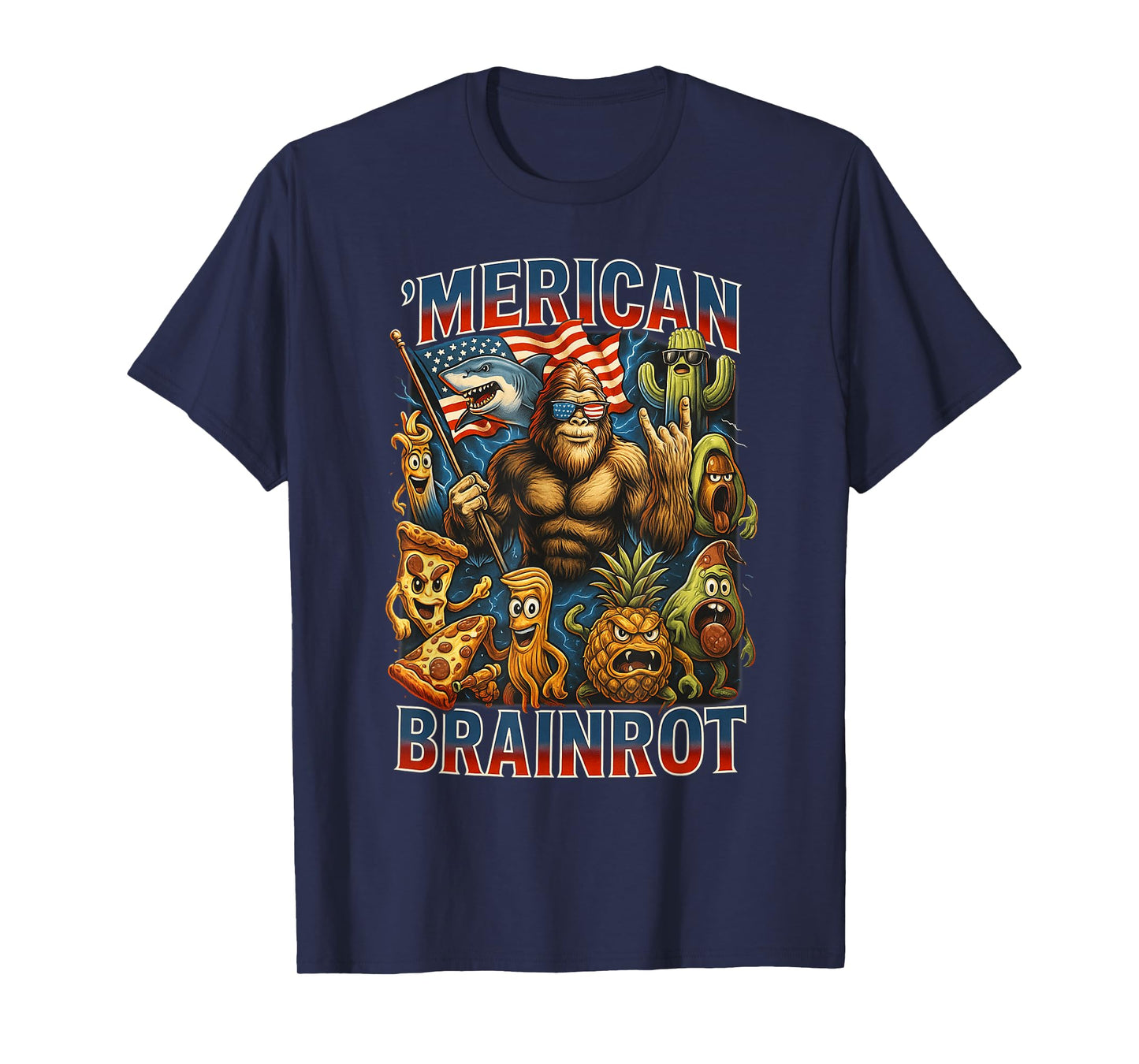 Italian Brainrot Big Meme 4th of July Flag Foot T-Shirt