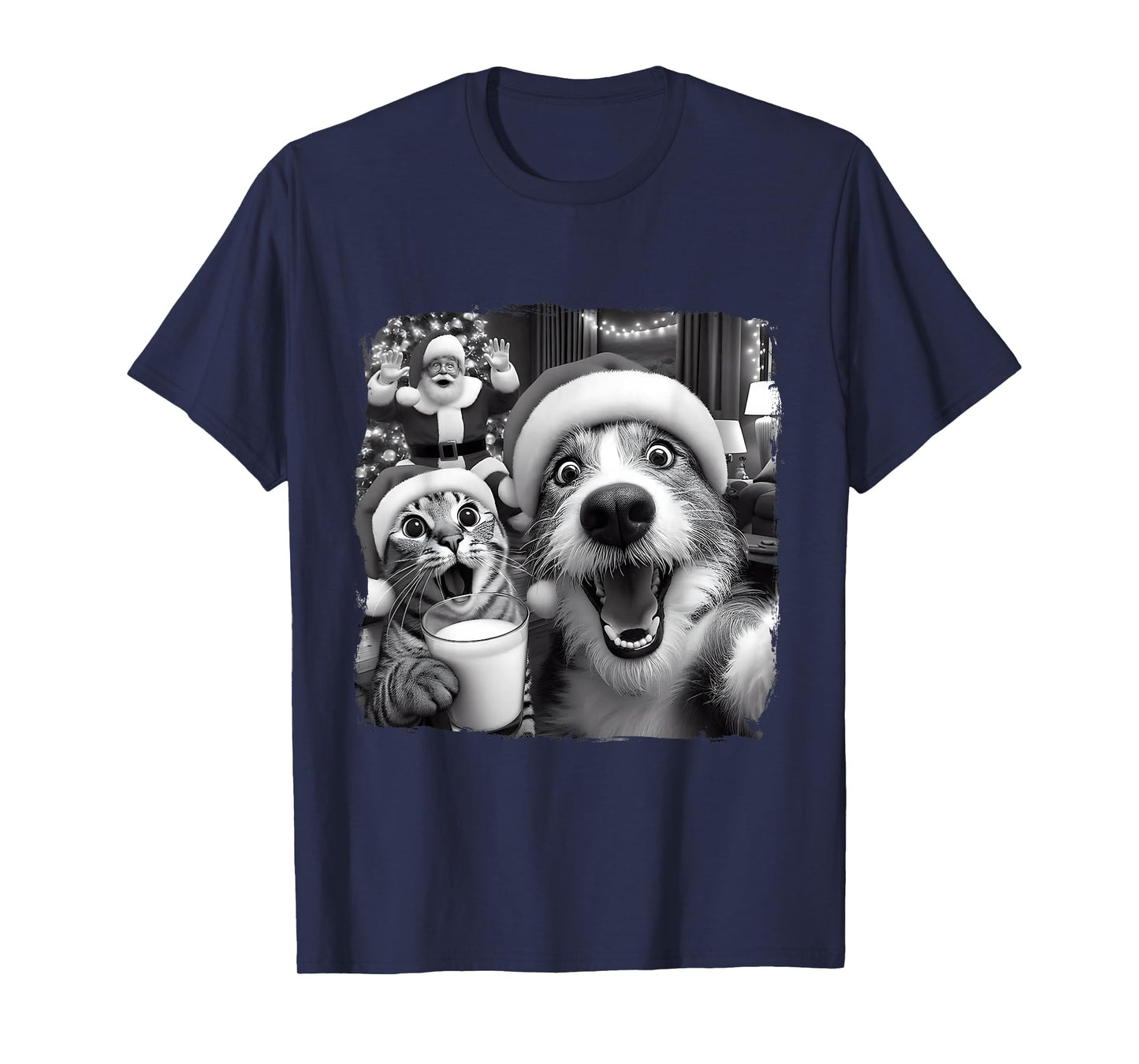 Santa Christmas Funny Cat Taking Selfie Racoon Xmas Holiday T-Shirt