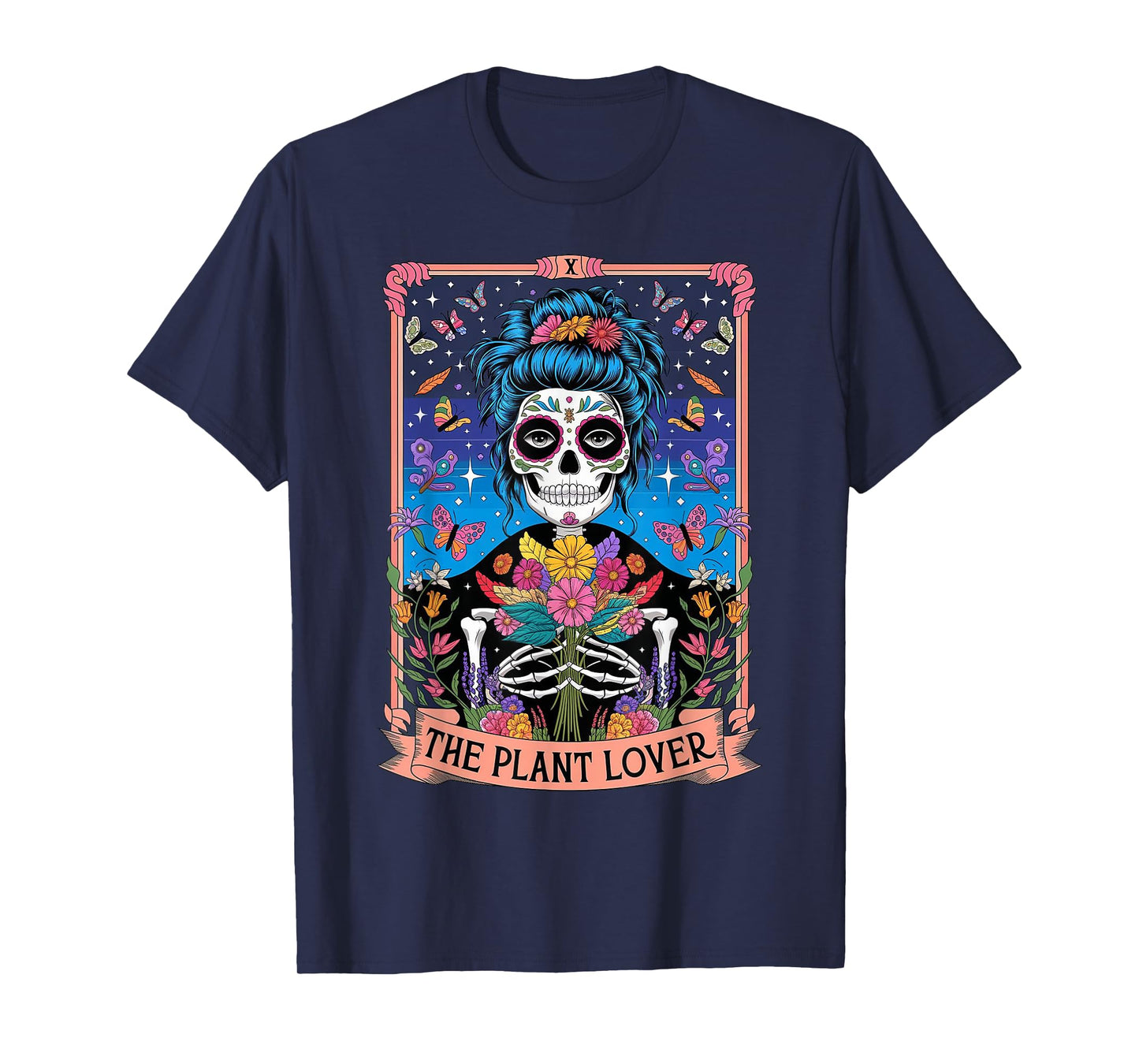 The Plant Lady Funny Mystic Skeleton Tarot Cards Plant Lover T-Shirt