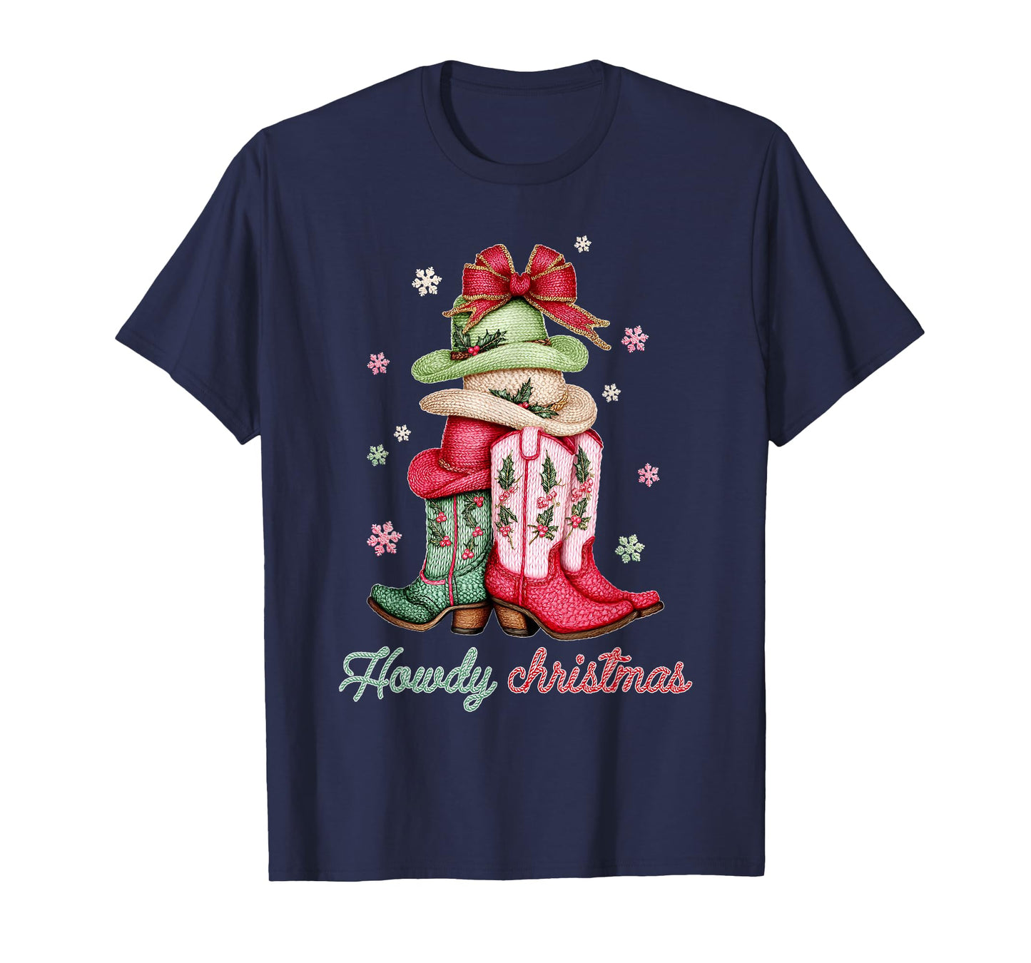 Howdy Christmas Crochet Boots Western Cowboy Xmas Holiday T-Shirt