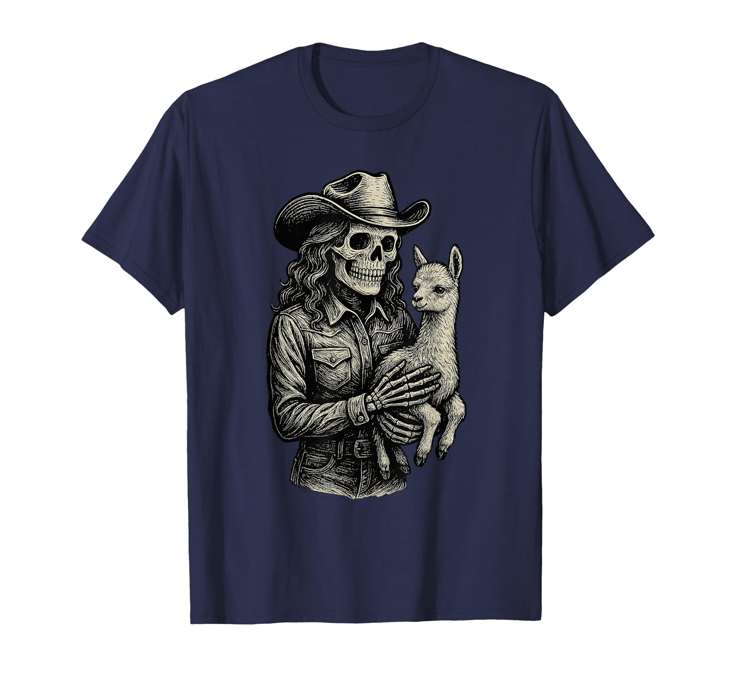 Skeleton Cowgirl Llama Cowboy Alt Goth Skull Western Gothic T-Shirt