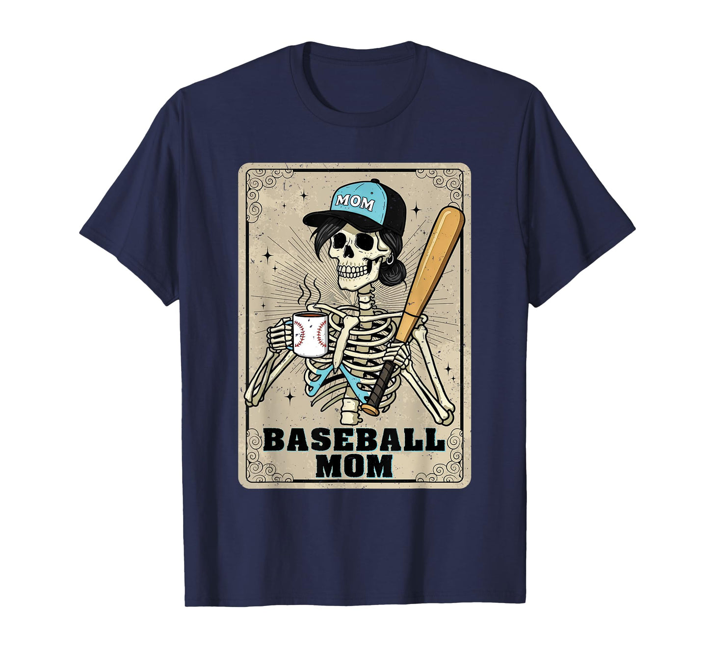 Baseball Mom Skeleton Vintage Tarot Card Funny Mother's Day T-Shirt
