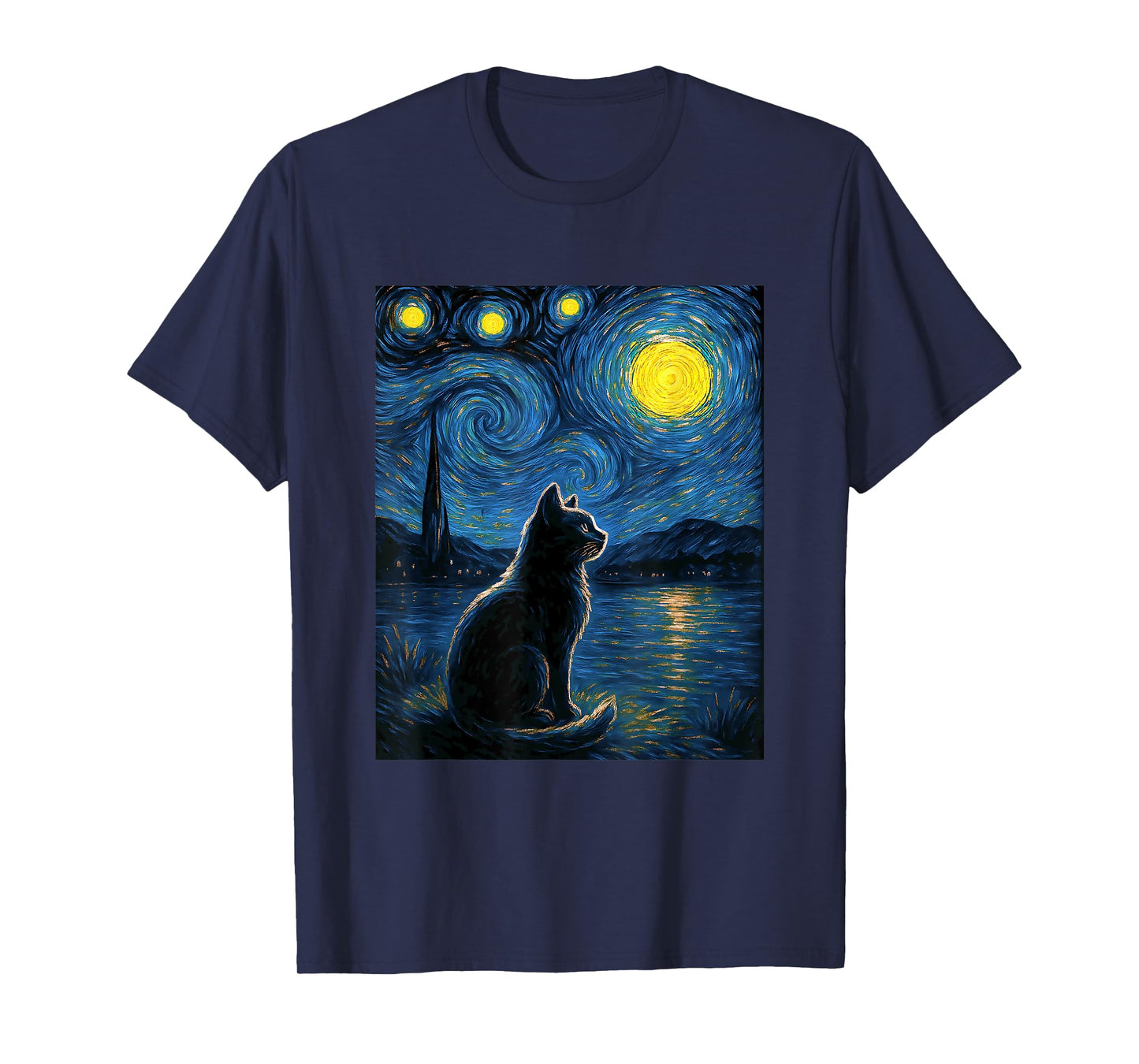 Black Cats Lover Starry Night Mom Dad Kids Men Youth Women T-Shirt