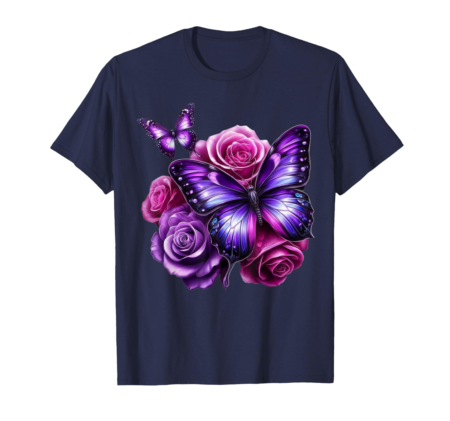 Beautiful Butterfly Purple Rose Butterfly Lovers Gifts Women T-Shirt
