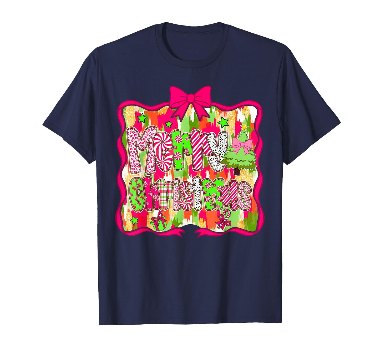 Merry Christmas Candy Coquette Bow Xmas Tree Family Girly T-Shirt