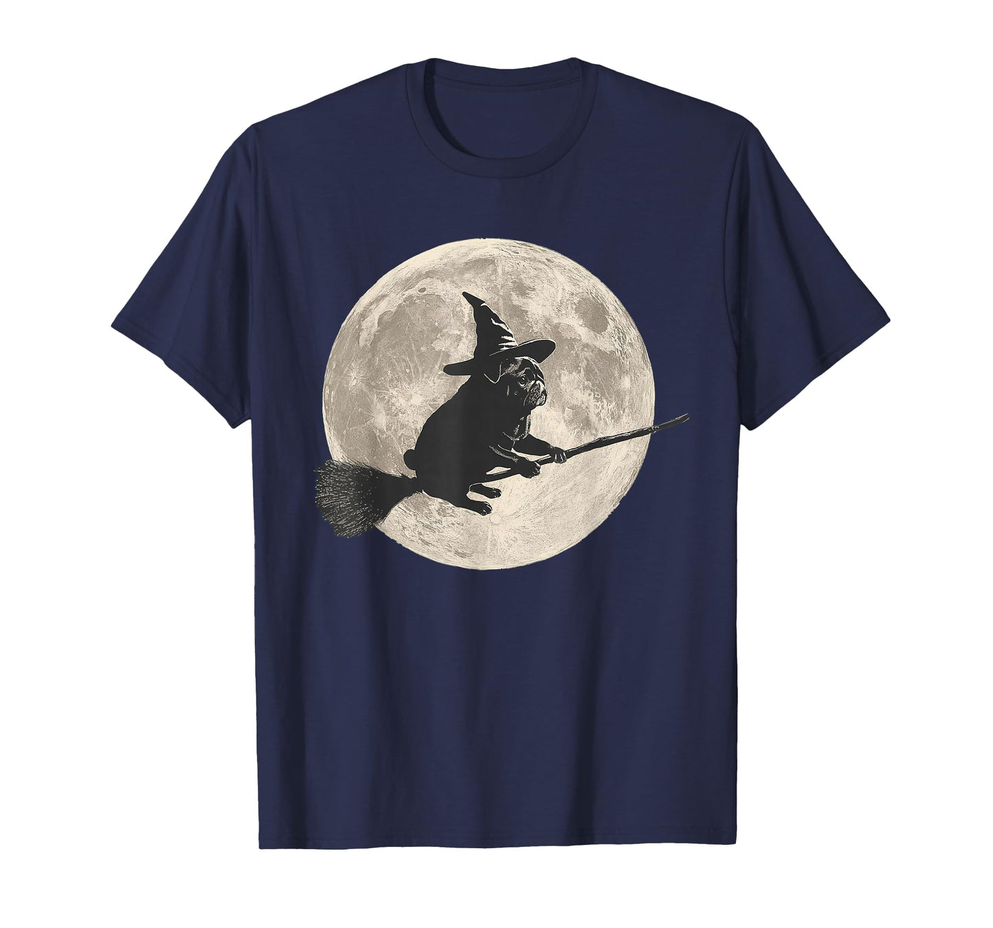 Funny Halloween Witch Pug Moon Trick or Treat Spooky Vibes T-Shirt