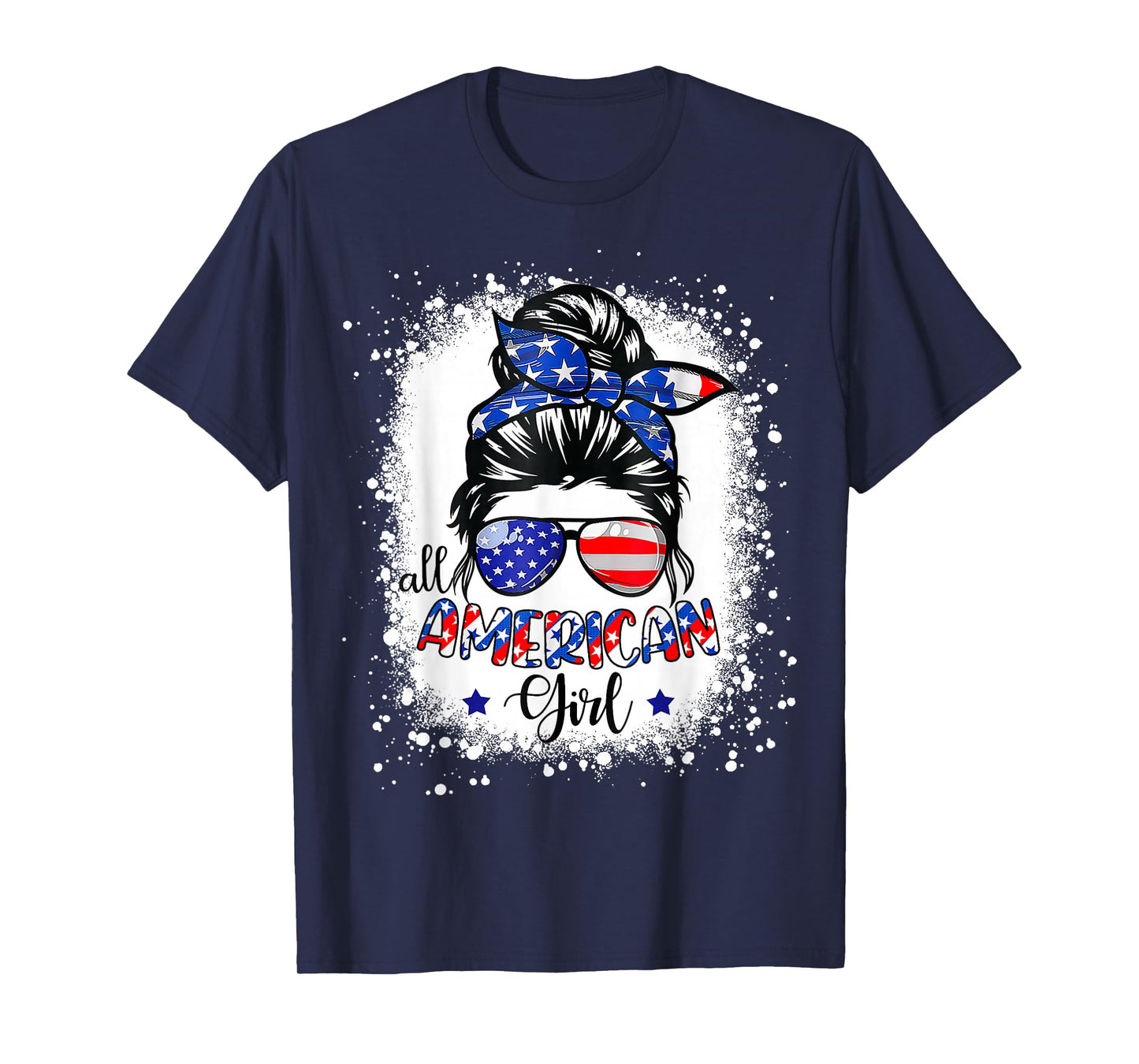 All American Girl Shirt USA Flag 4th July Women Kid Bleached T-Shirt