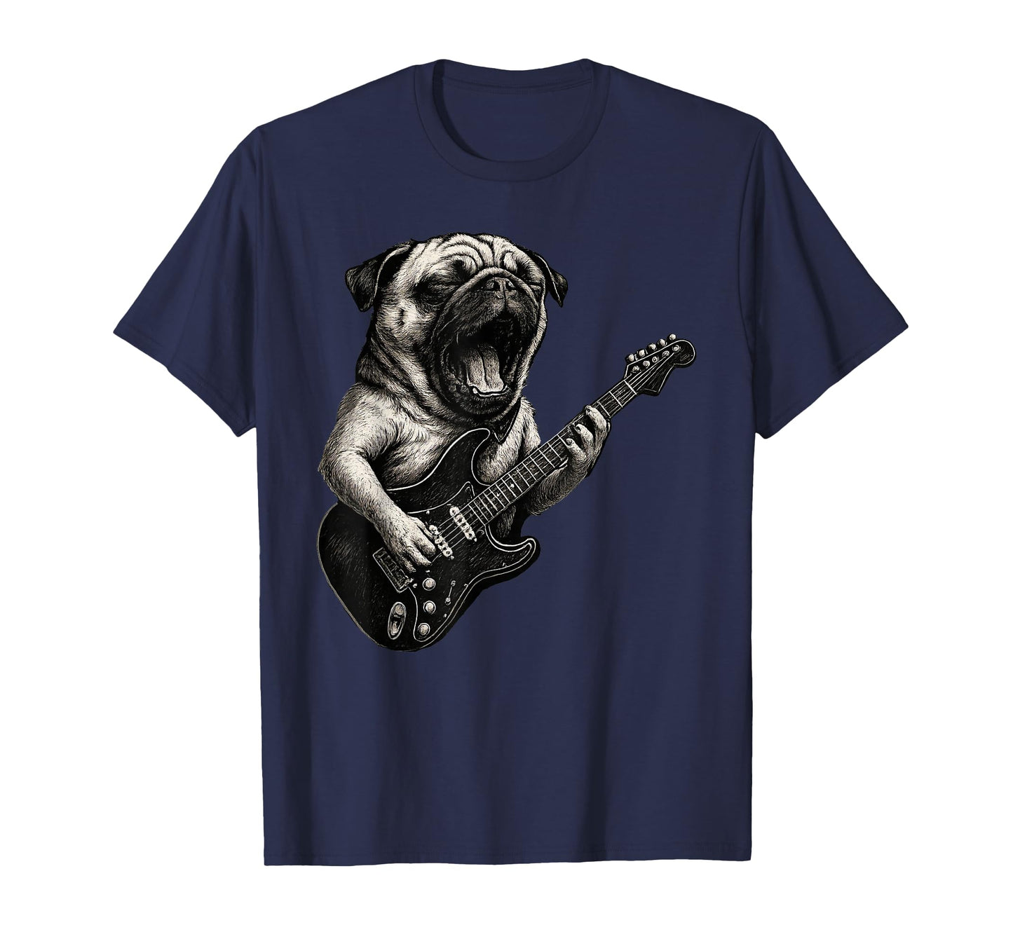 Dog Pug Playing Guitar Rock Funny T-Shirt