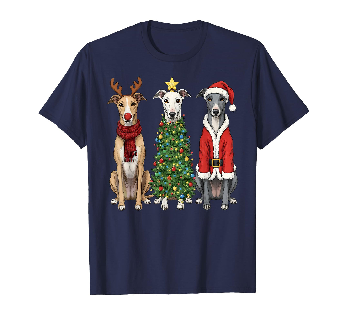Retro Christmas Greyhound Santa Reindeer Dog Lover T-Shirt